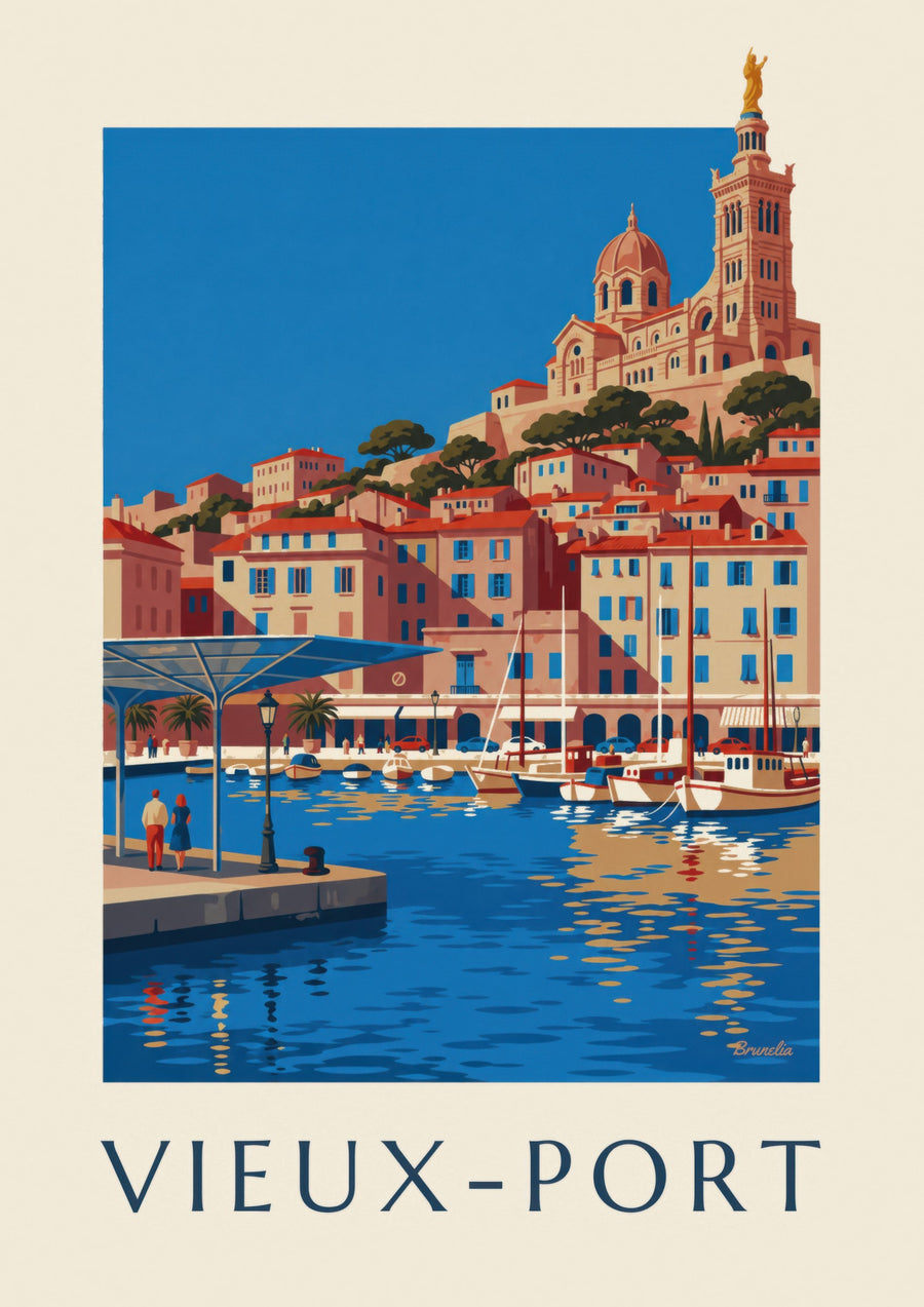 Póster de la marquesina espejada del Puerto Viejo de Marsella