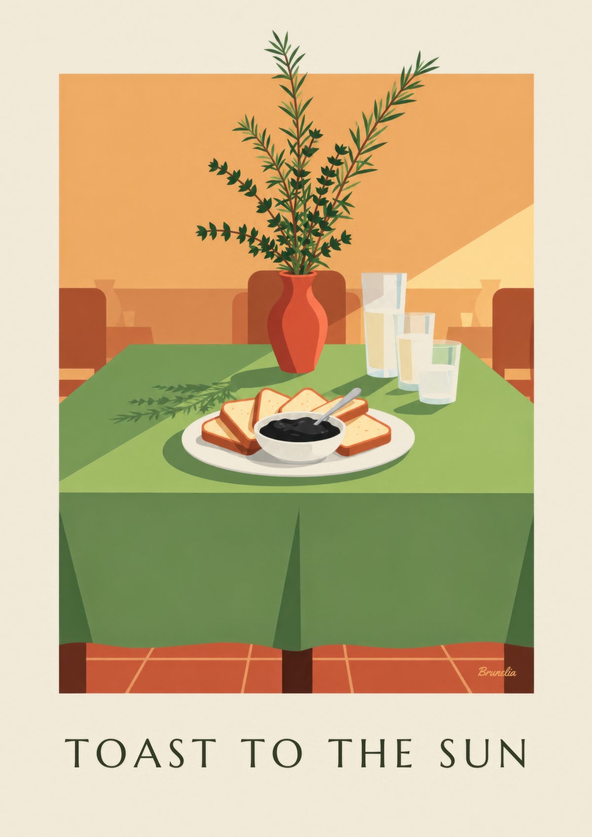 Póster de tapenade negra y tostadas para el aperitivo