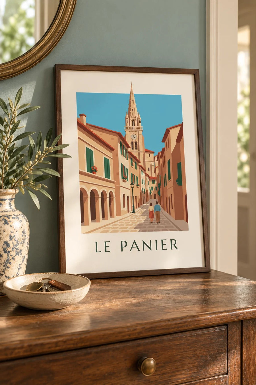 Affiche clocher des Accoules au Panier à Marseille : petit format A4 encadré
