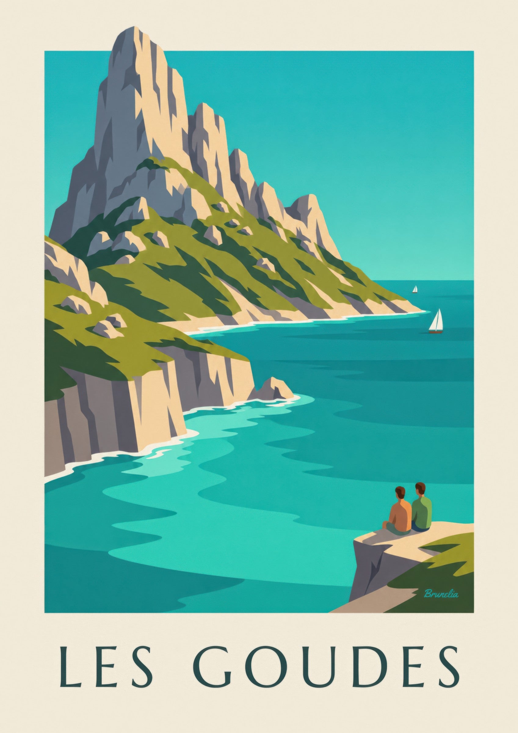 Affiche île Maïre face aux Goudes, eau turquoise: detalle en primer plano