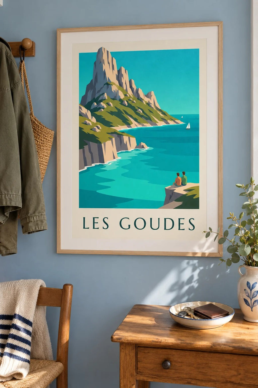 Affiche île Maïre face aux Goudes, eau turquoise : encadrée au mur
