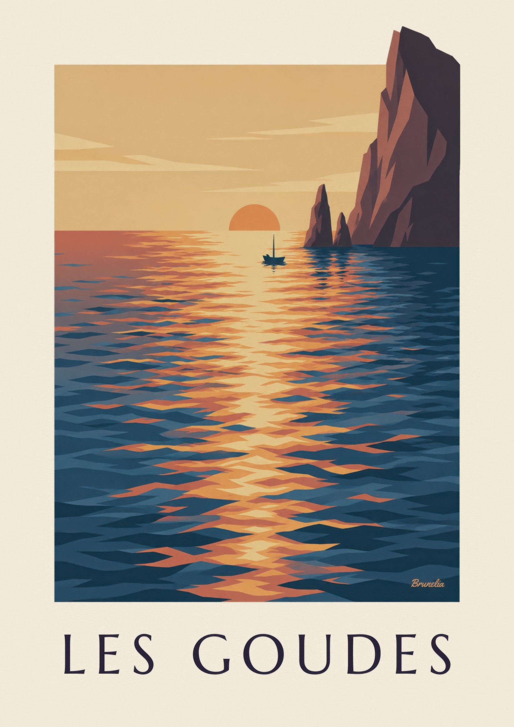 Póster de una puesta de sol en Les Goudes: detalle en primer plano