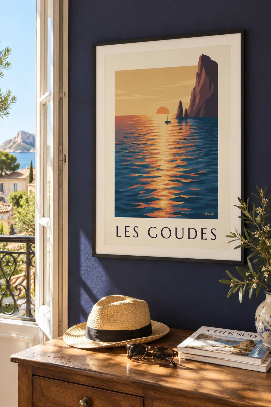 Póster de una puesta de sol en Les Goudes : enmarcado en la pared