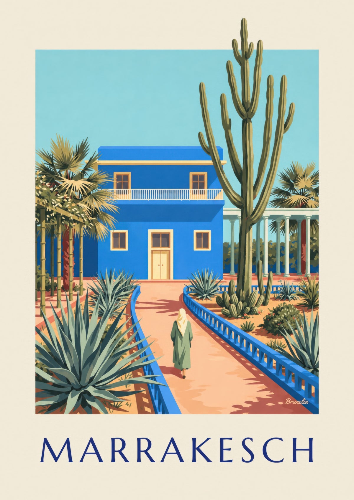 Póster de la villa azul y los cactus de Marrakech (título MARRAKESCH)