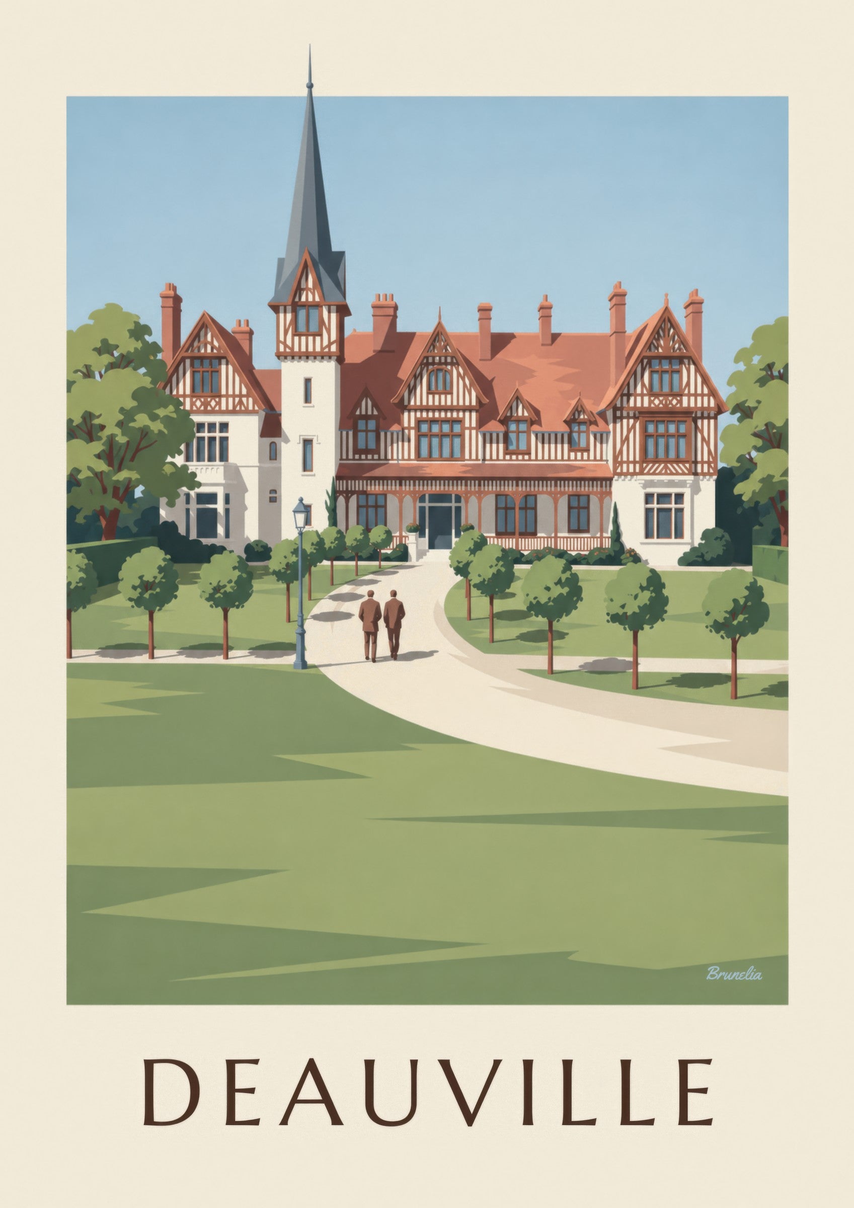 Póster de la Villa Strassburger de Deauville con entramado de madera: detalle en primer plano