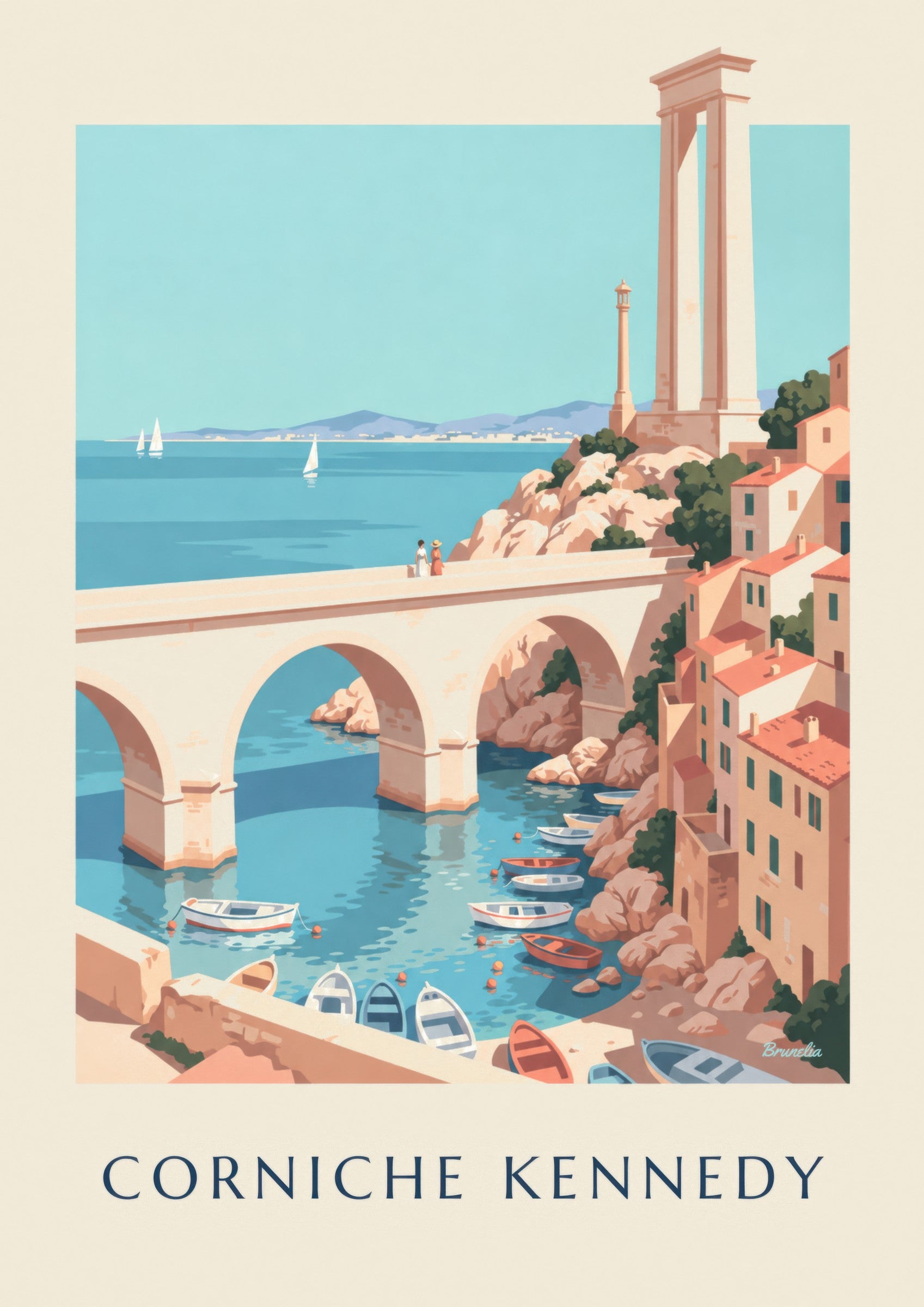 Affiche Corniche Kennedy à Marseille: detalle en primer plano