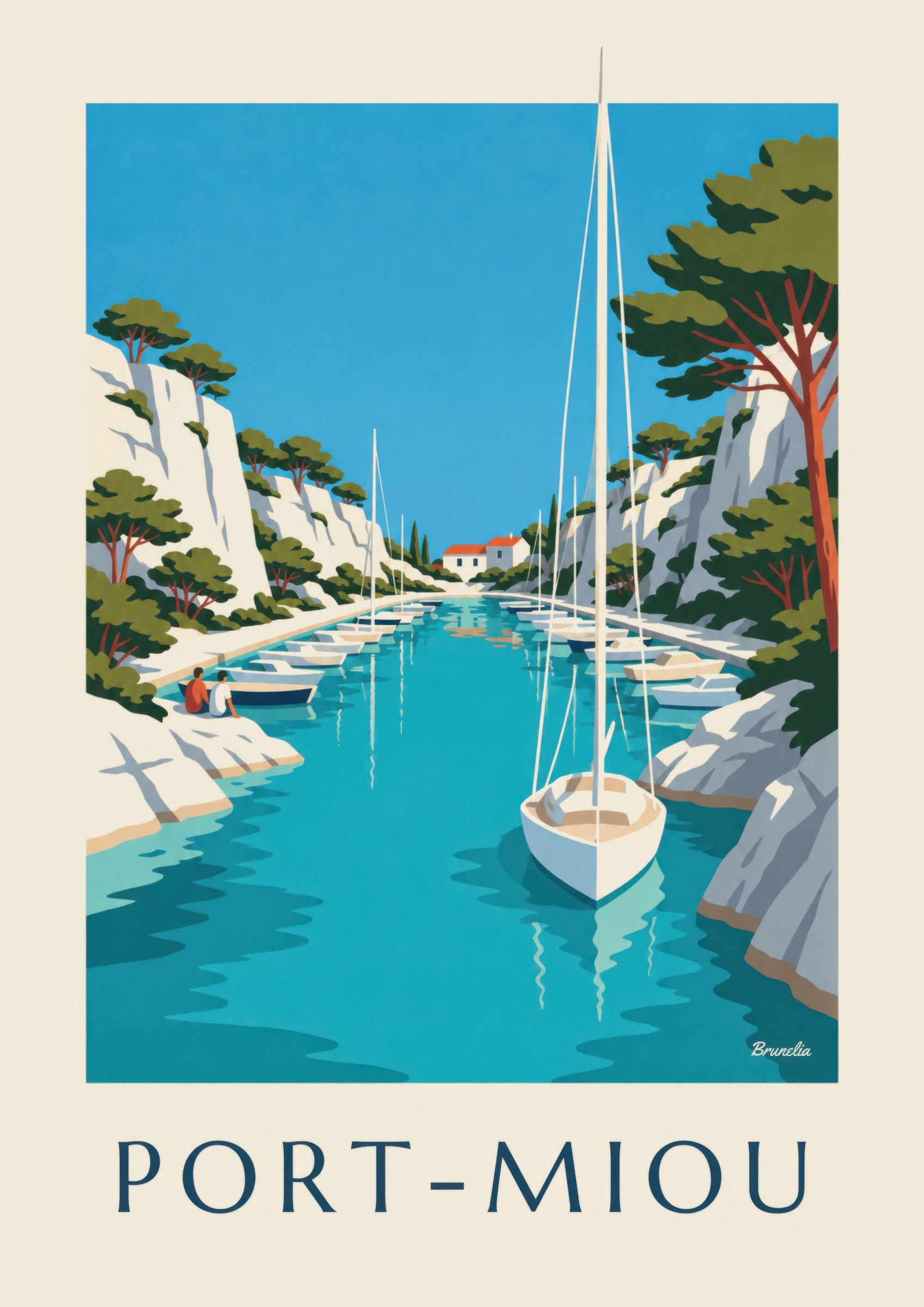 Affiche calanque de Port-Miou et voiliers: detalle en primer plano