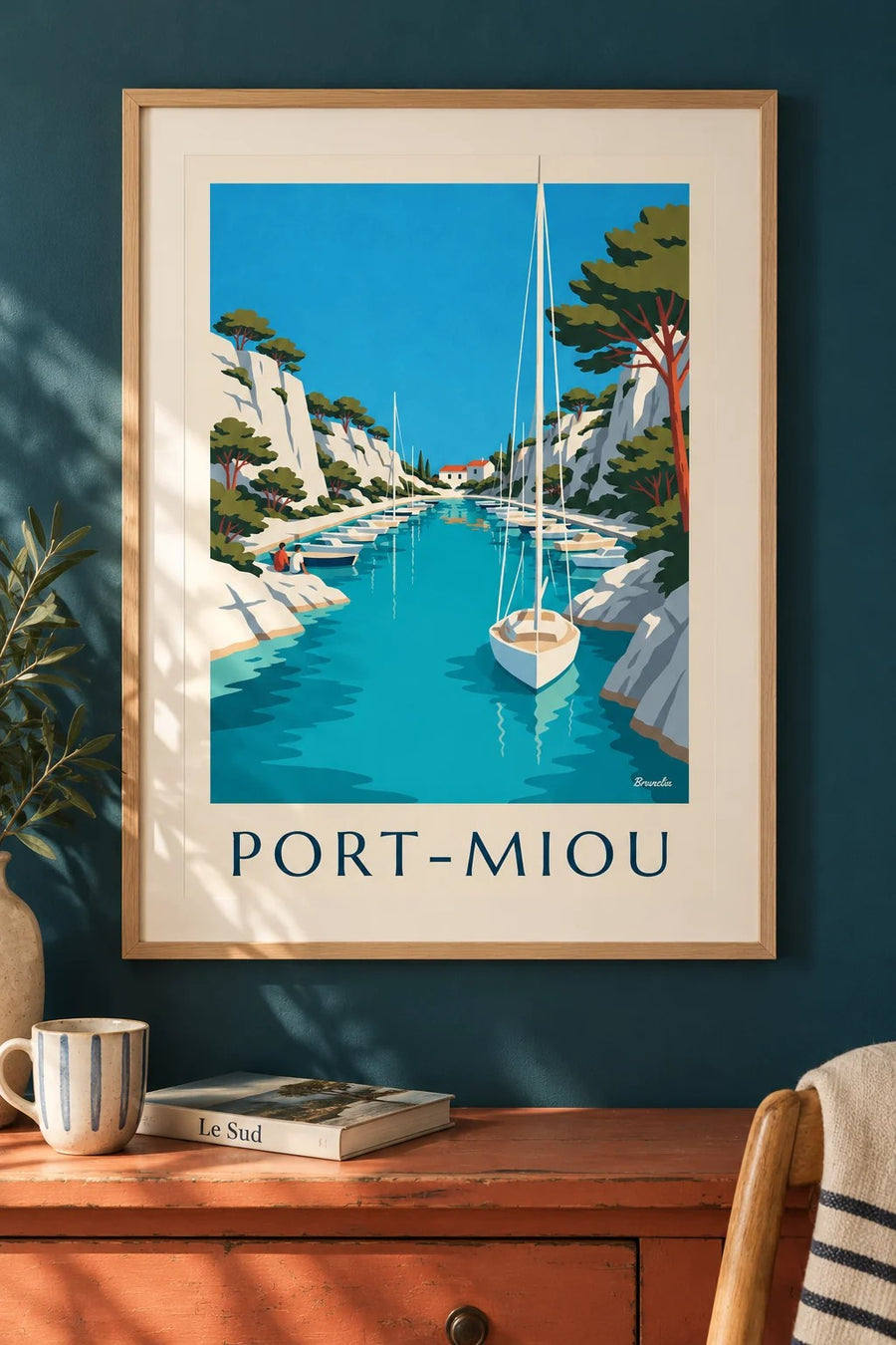 Affiche calanque de Port-Miou et voiliers : encadrée au mur