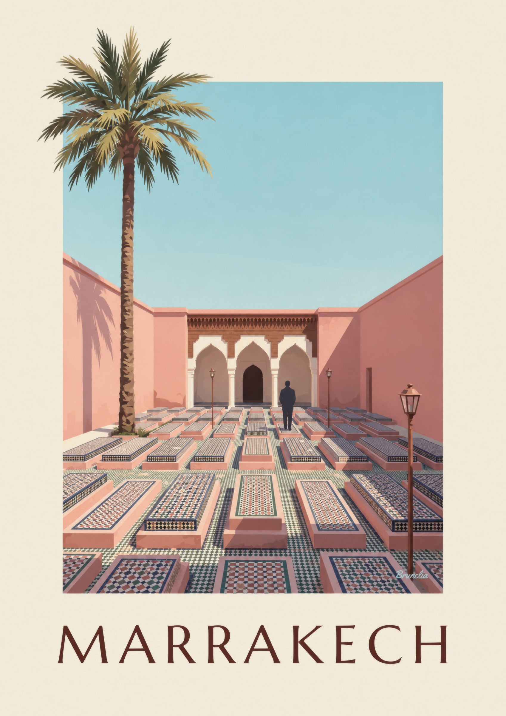 Affiche Tombeaux saadiens de Marrakech, arcades et zelliges: detalle en primer plano
