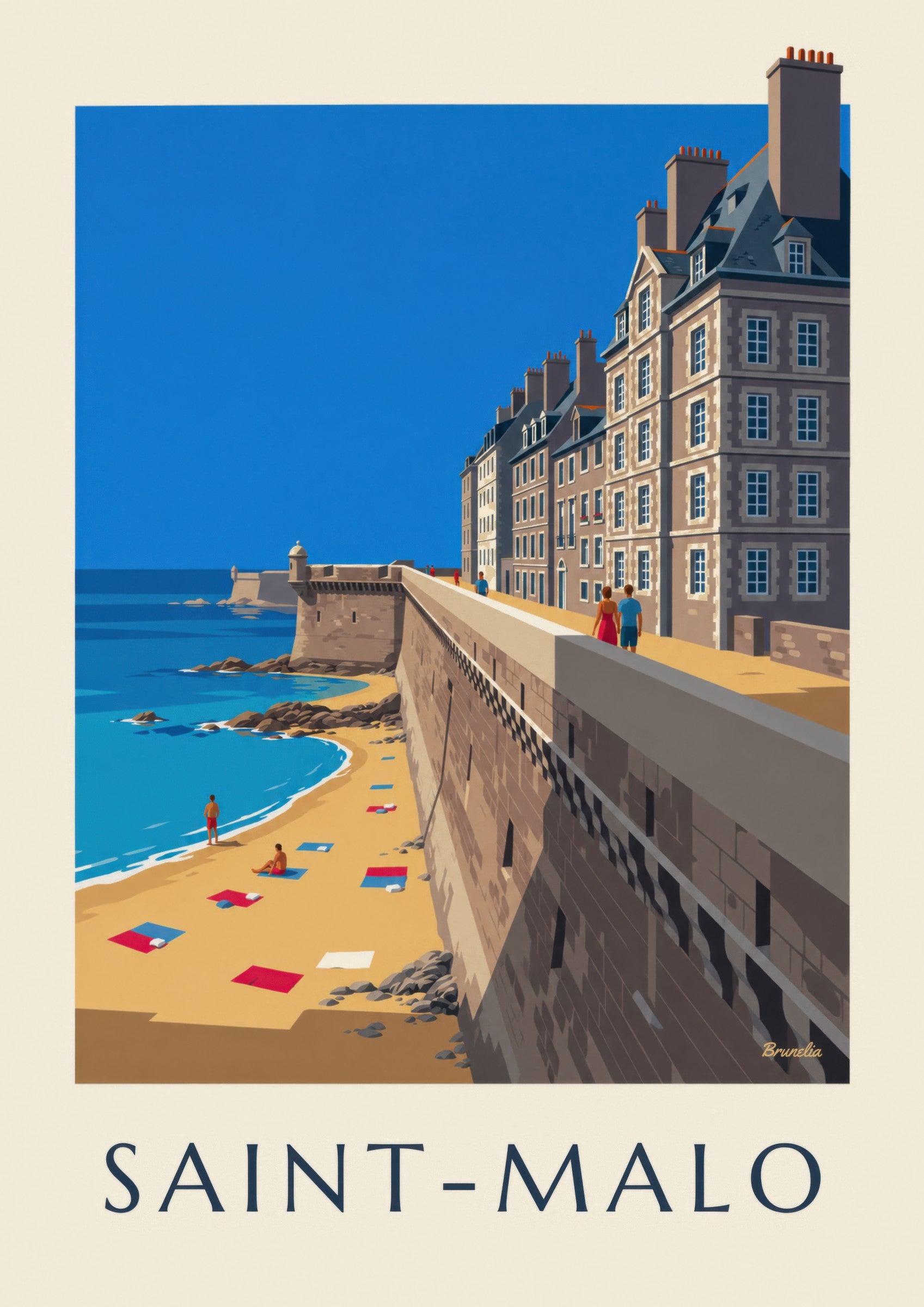 Affiche remparts de Saint-Malo et plage: detalle en primer plano