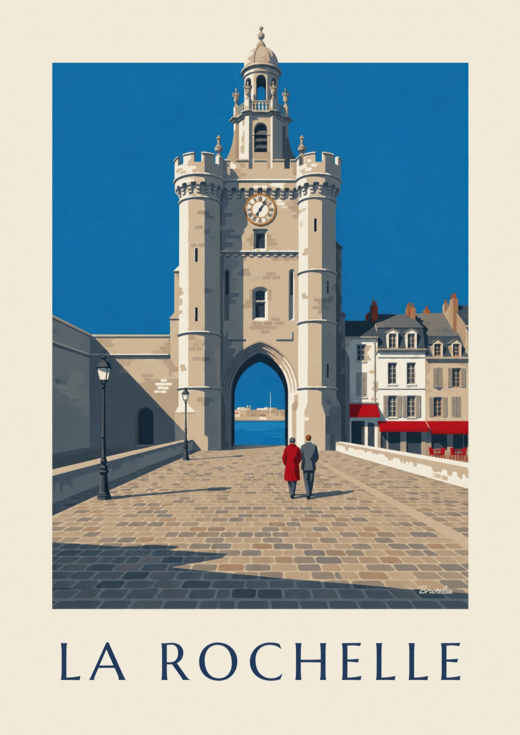 Affiche porte de la Grosse Horloge à La Rochelle: detalle en primer plano