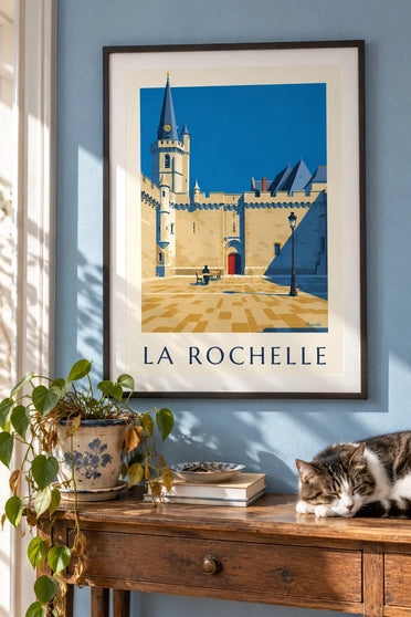 Póster del Ayuntamiento gótico de La Rochelle : enmarcado en la pared