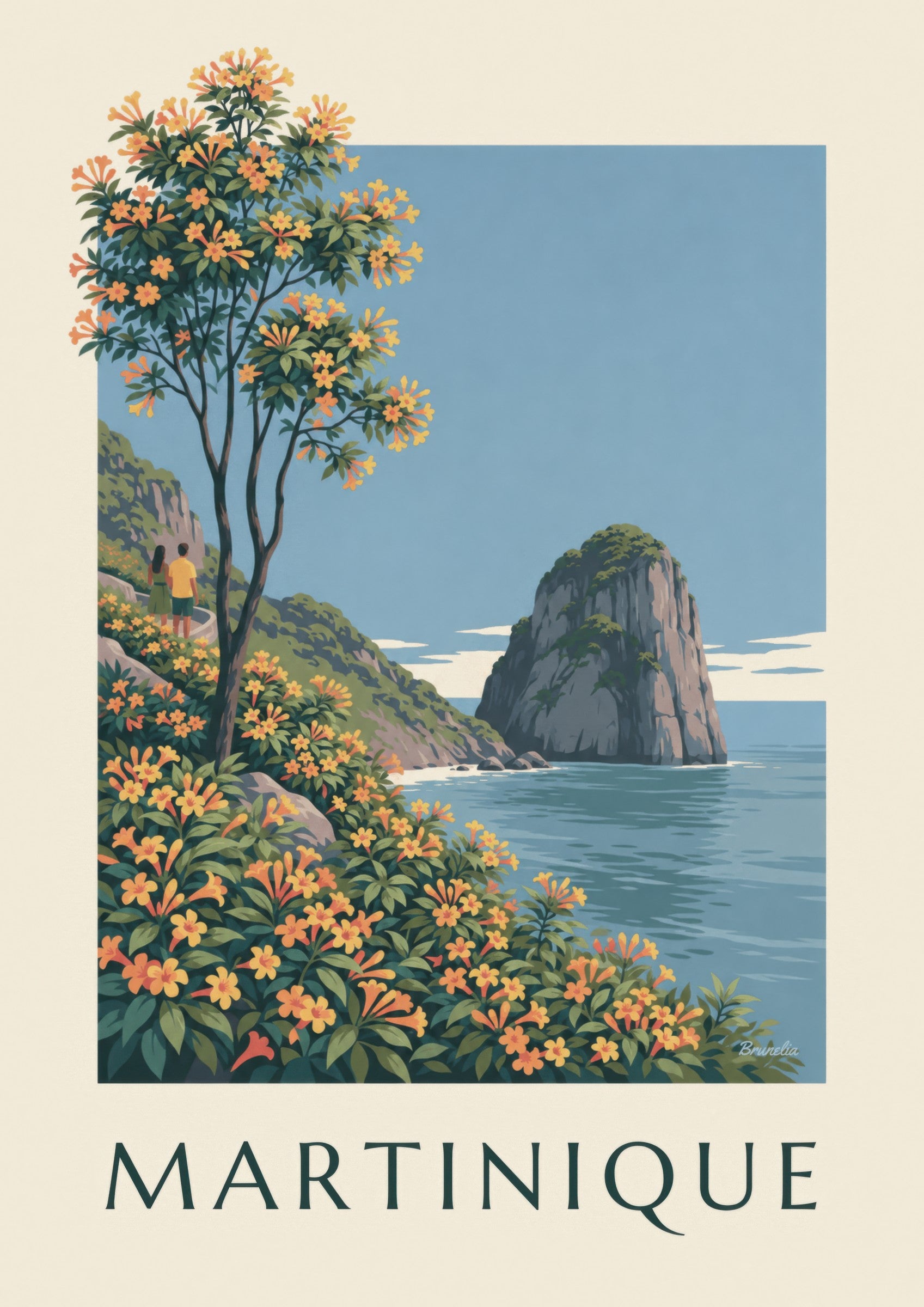 Affiche Martinique, rocher du Diamant et mer des Caraïbes: detalle en primer plano