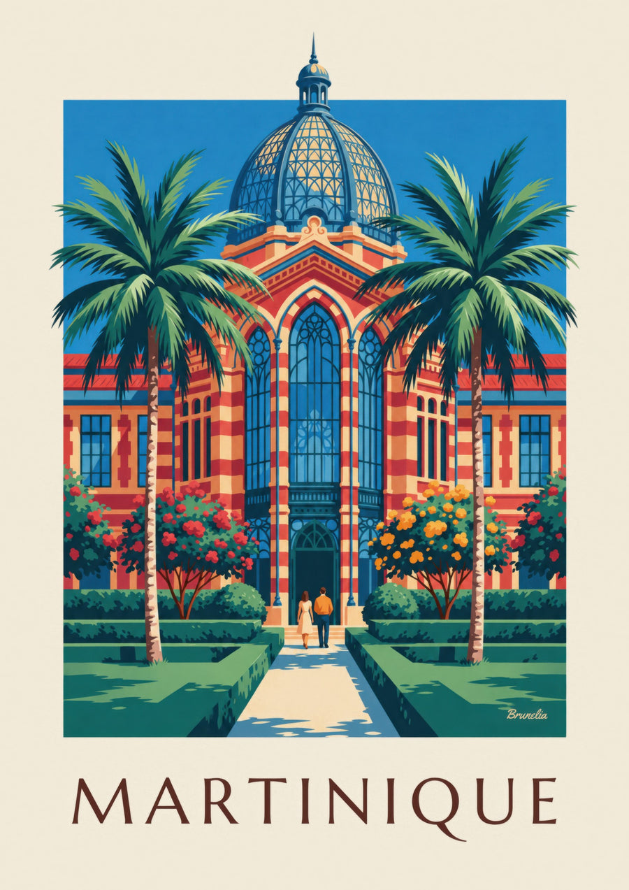 Affiche Martinique, bibliothèque Schœlcher à Fort-de-France