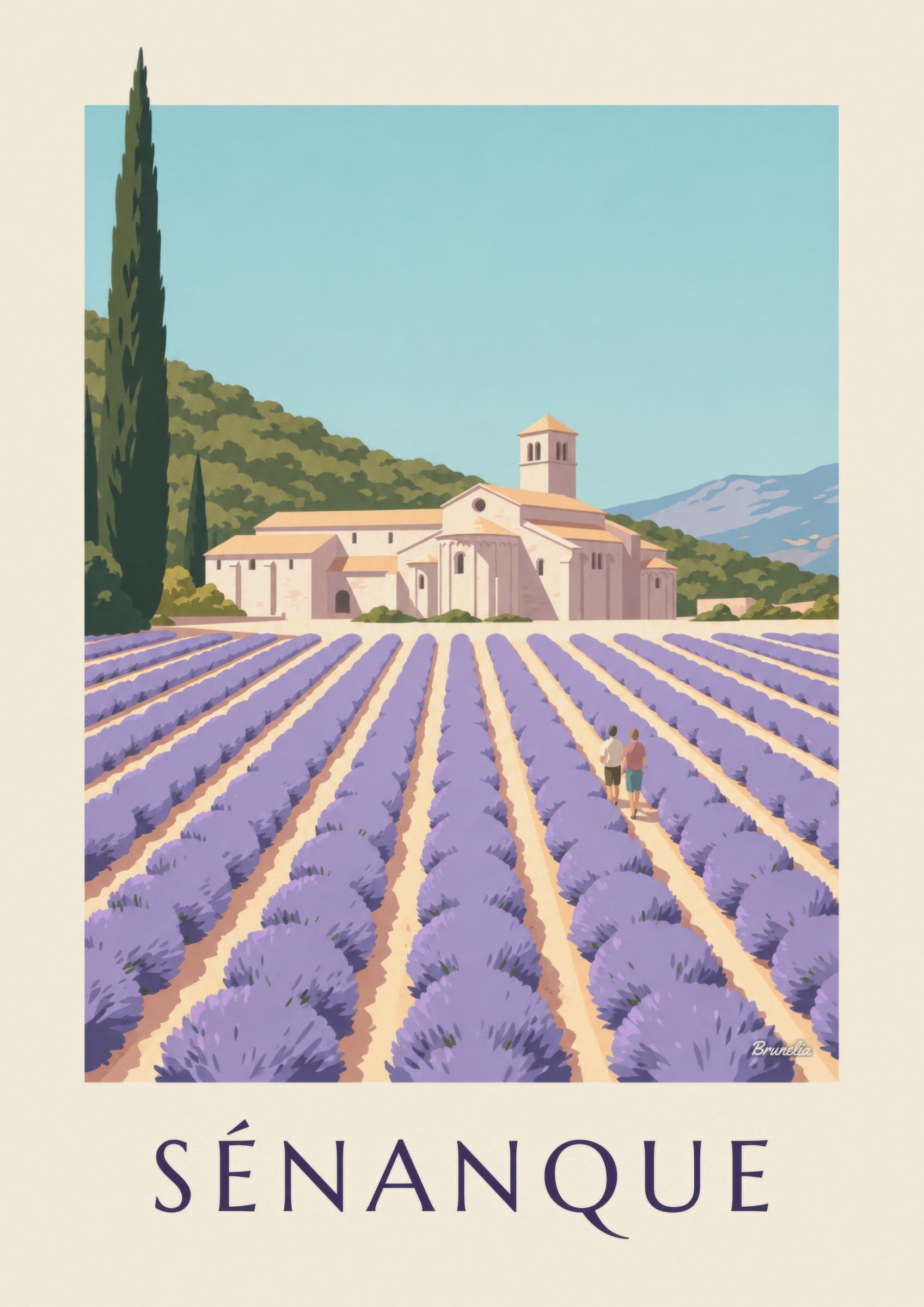 Affiche abbaye de Sénanque et lavande: detalle en primer plano