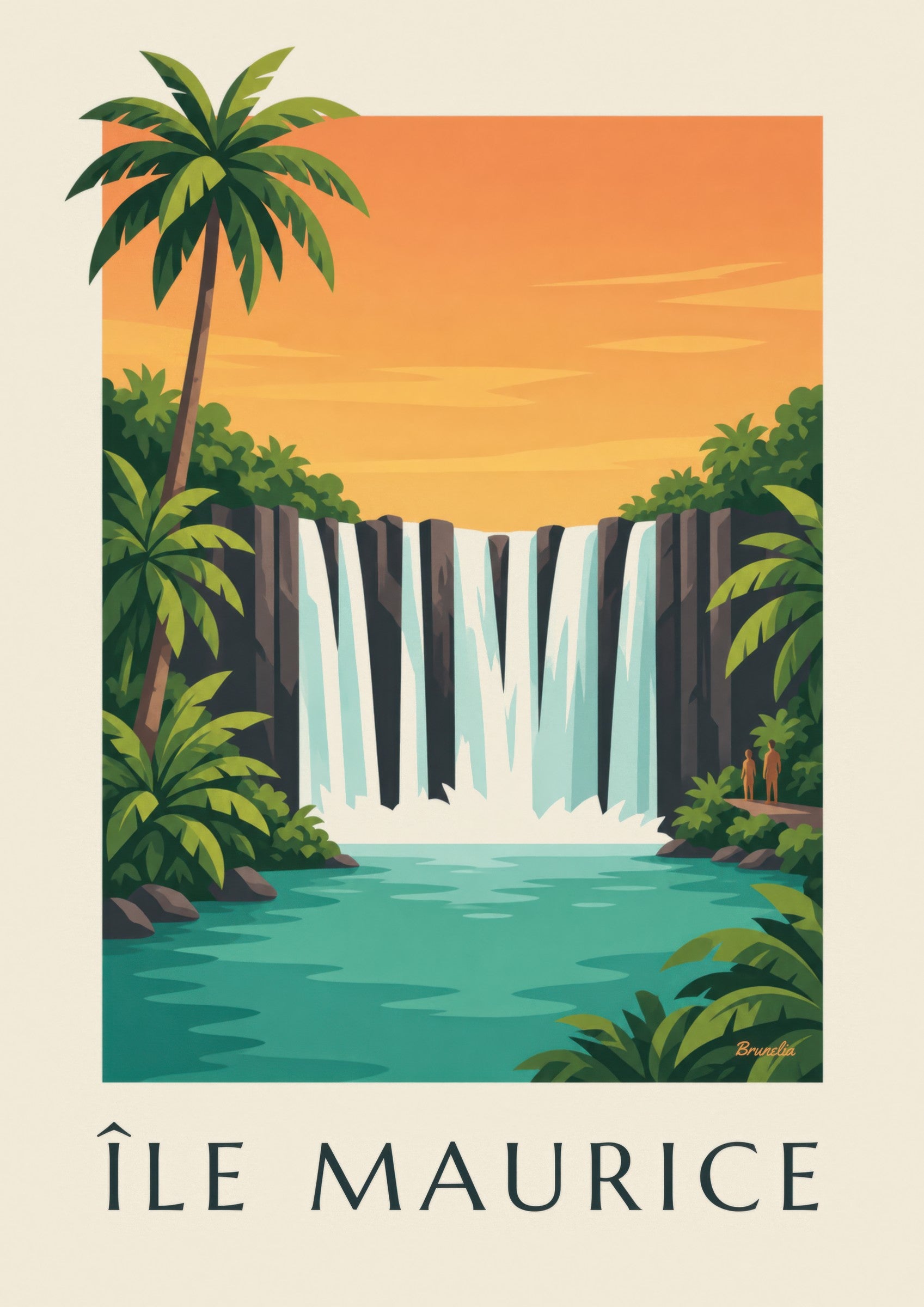 Affiche Île Maurice, cascade de Rochester (titre ÎLE MAURICE): detalle en primer plano