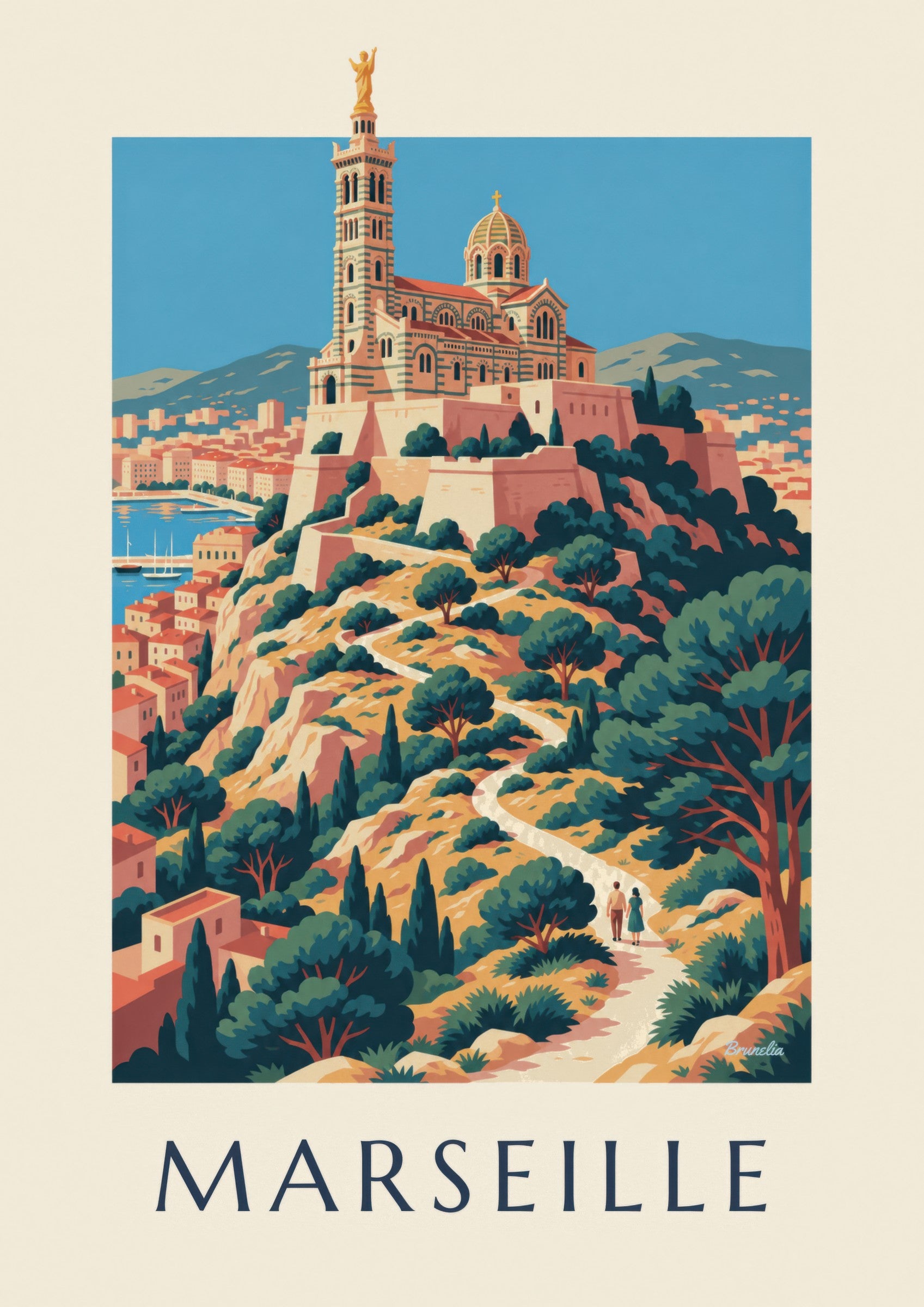 Affiche Notre-Dame-de-la-Garde au coucher du soleil: detalle en primer plano