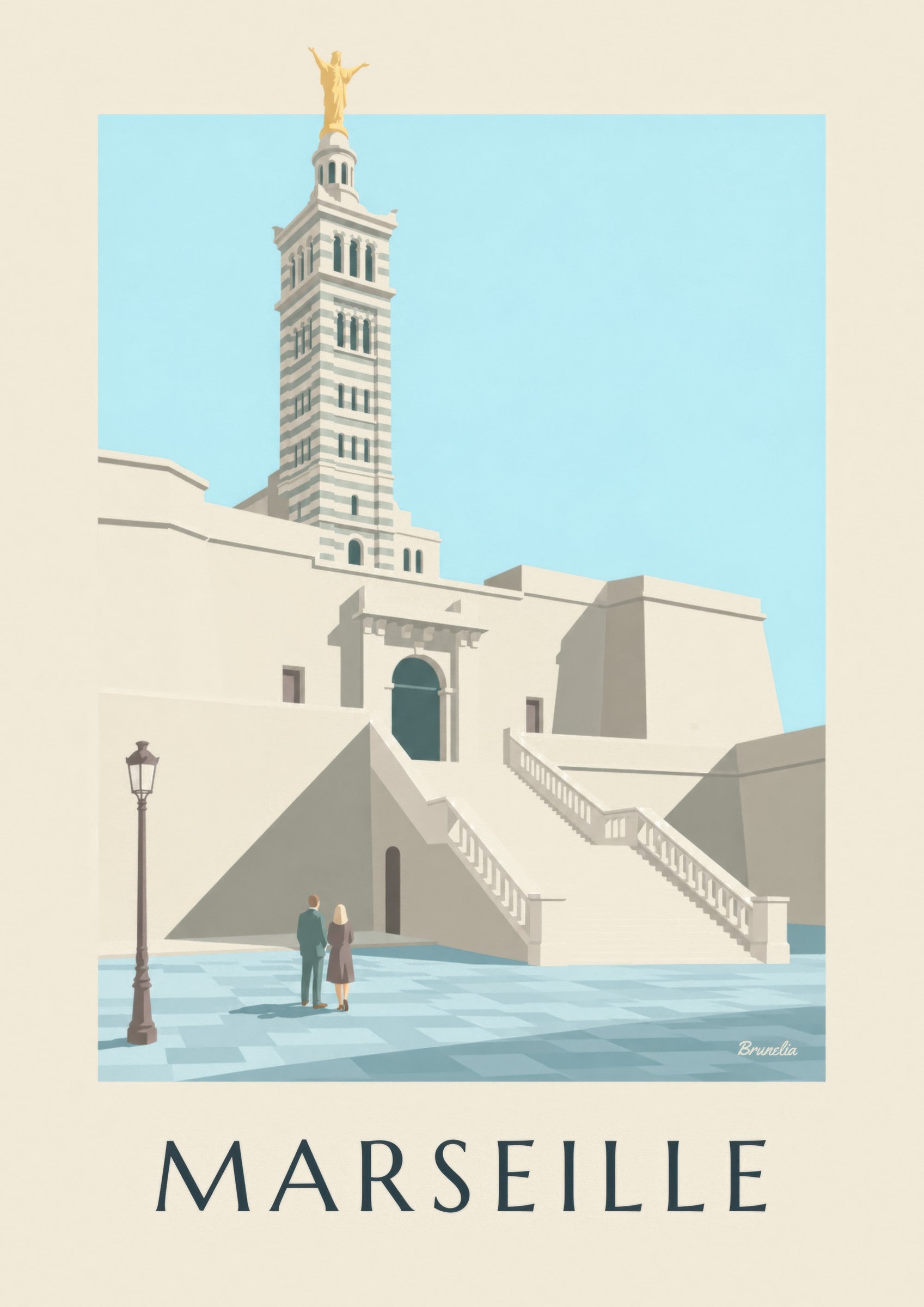 Affiche grand escalier de Notre-Dame-de-la-Garde: detalle en primer plano