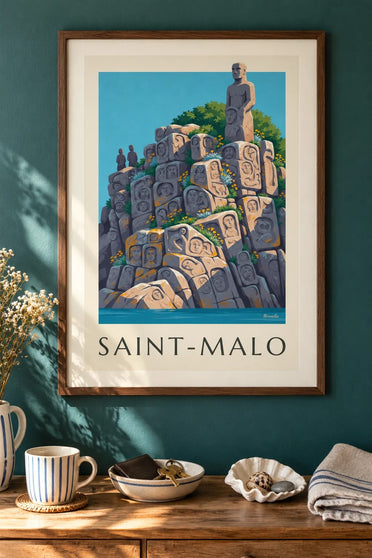 Póster de las rocas esculpidas de Rothéneuf en Saint-Malo : enmarcado en la pared