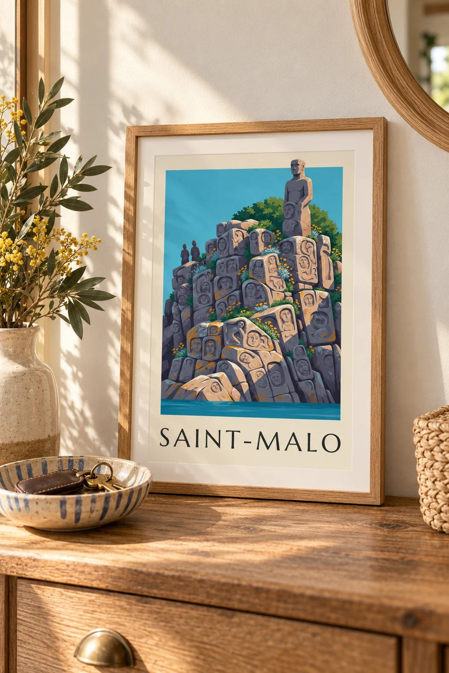 Póster de las rocas esculpidas de Rothéneuf en Saint-Malo : formato pequeño A4 enmarcado