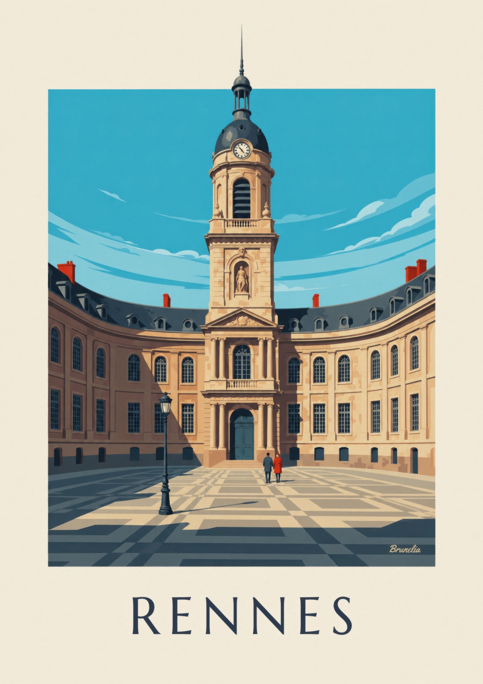 Affiche Rennes hôtel de ville et tour de l'horloge: detalle en primer plano