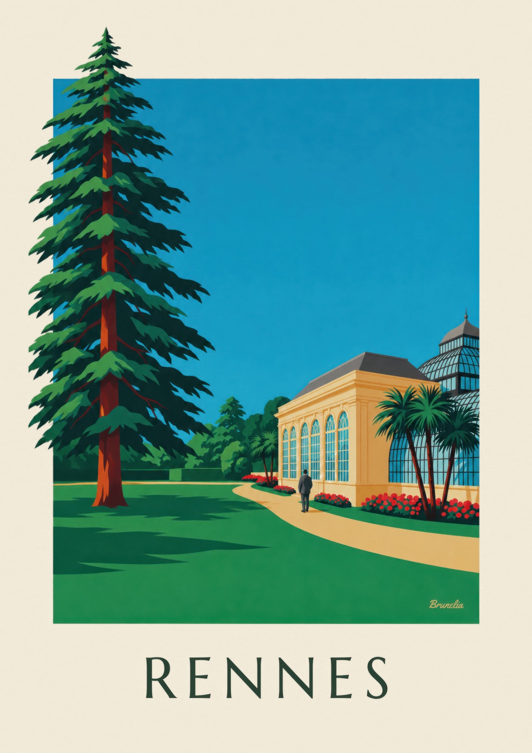 Affiche Rennes, parc du Thabor et son orangerie: detalle en primer plano