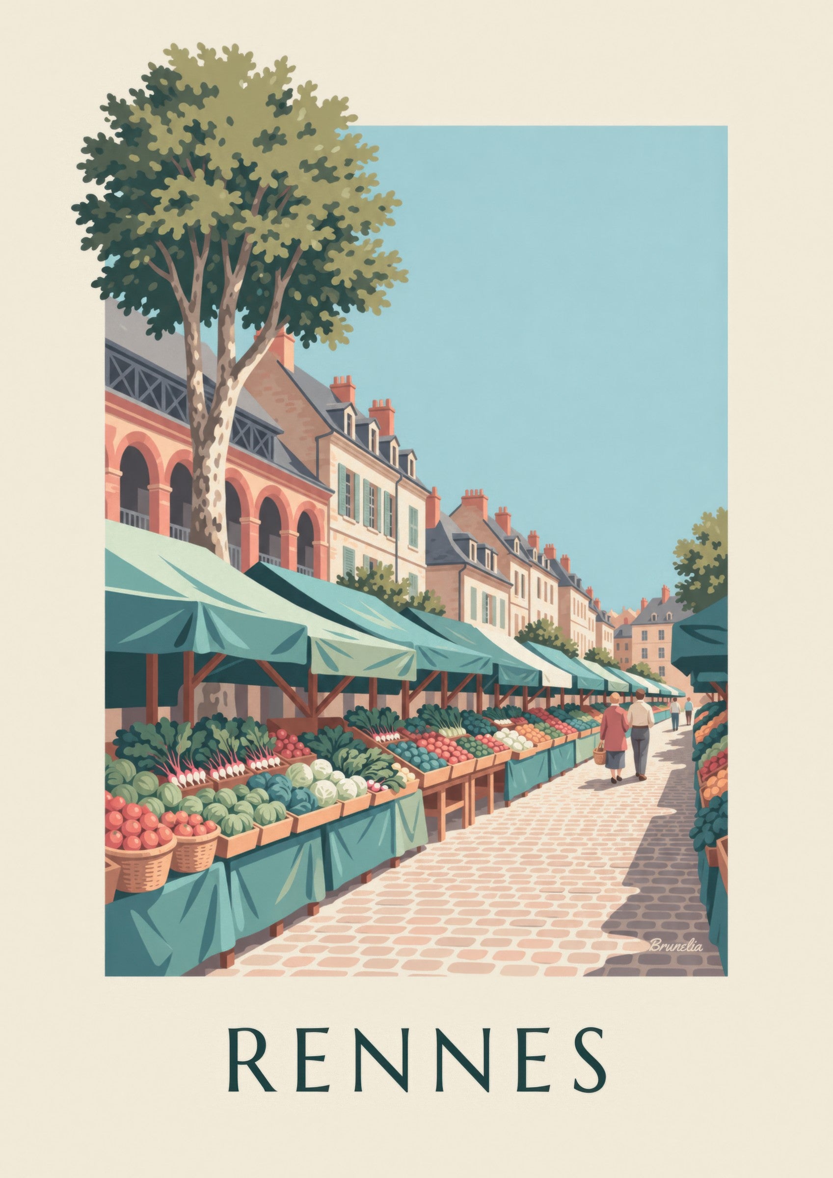 Affiche marché des Lices à Rennes: detalle en primer plano