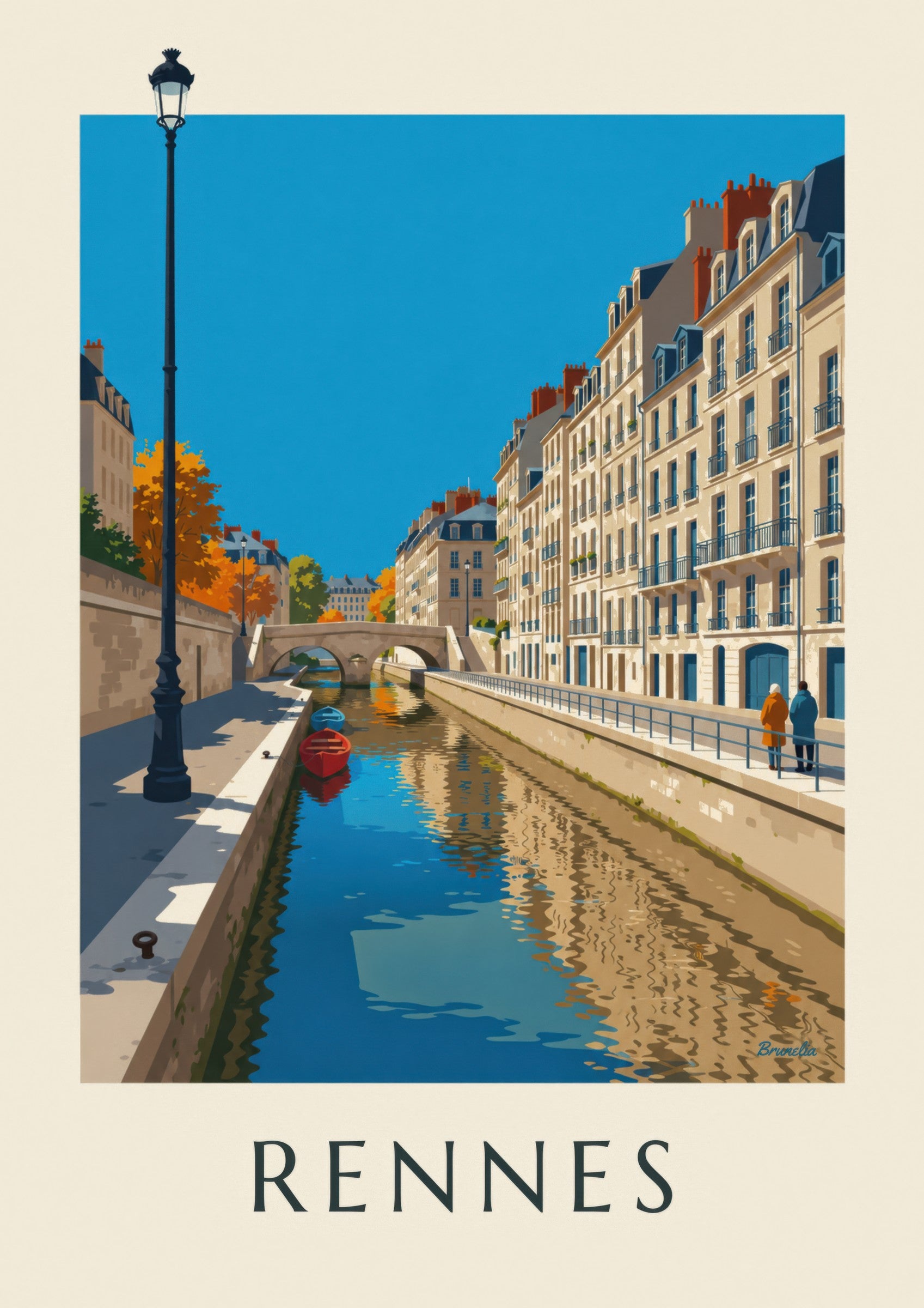 Affiche Rennes la Vilaine et le quai Émile-Zola: detalle en primer plano