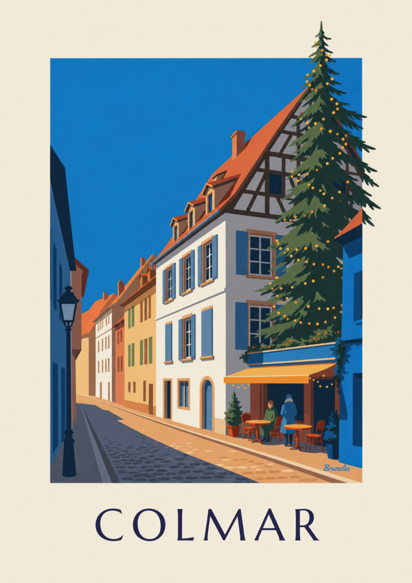 Póster de Colmar iluminada en Navidad, barrio de la Pescadería