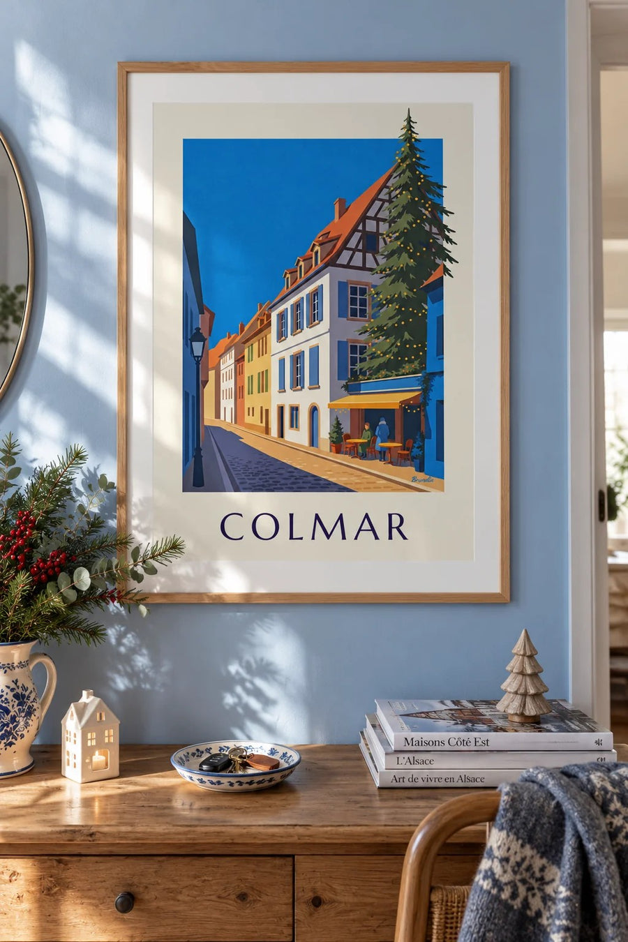 Póster de Colmar iluminada en Navidad, barrio de la Pescadería : enmarcado en la pared
