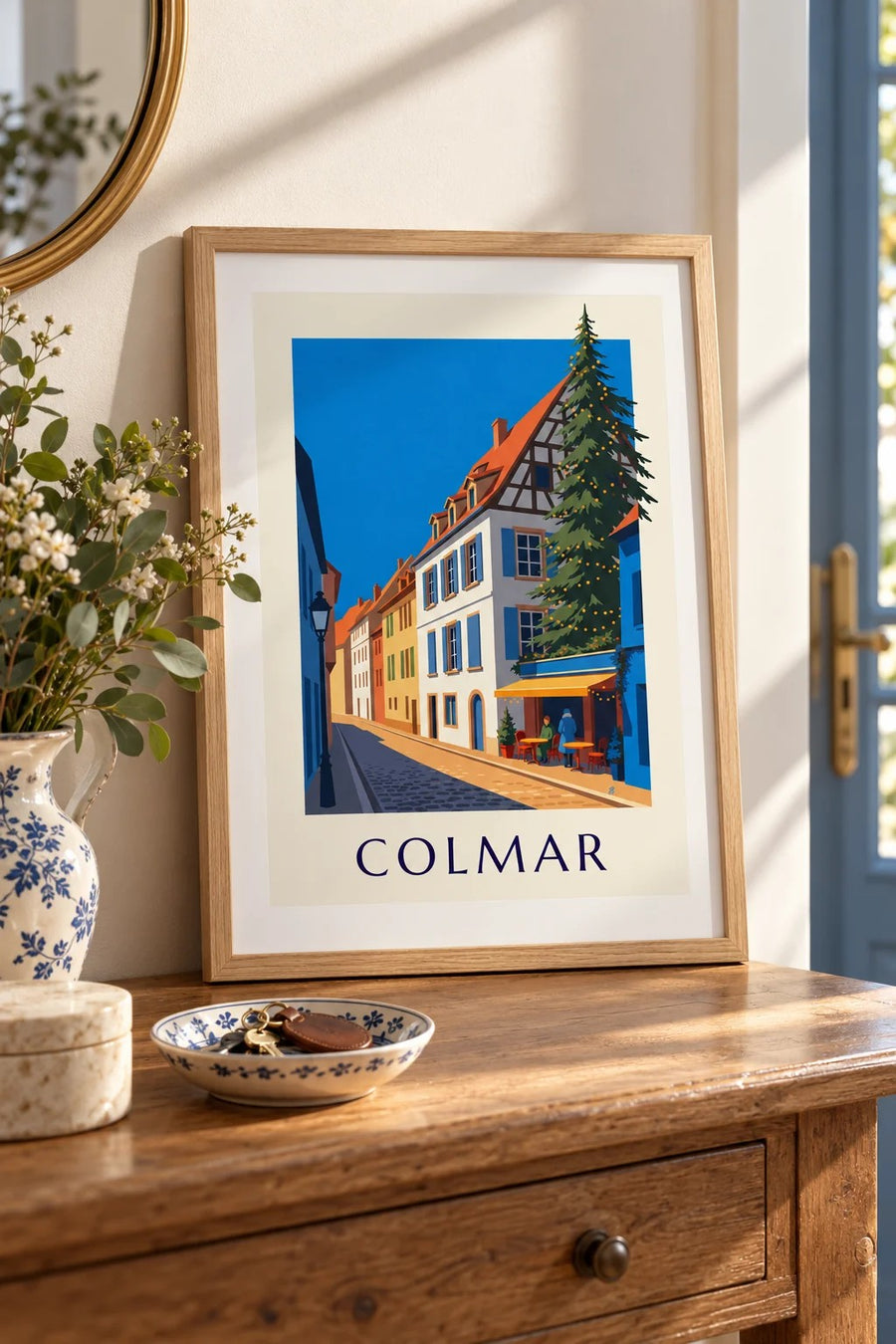 Póster de Colmar iluminada en Navidad, barrio de la Pescadería : formato pequeño A4 enmarcado