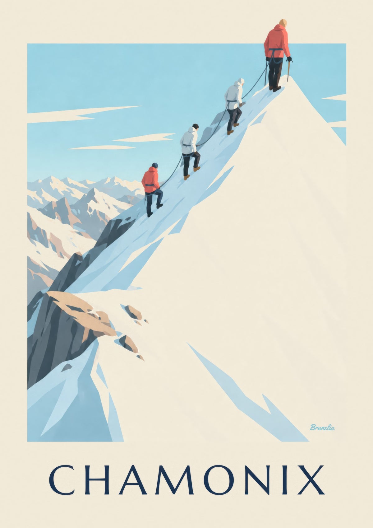 Póster de alpinistas en la cresta de la Aiguille du Midi