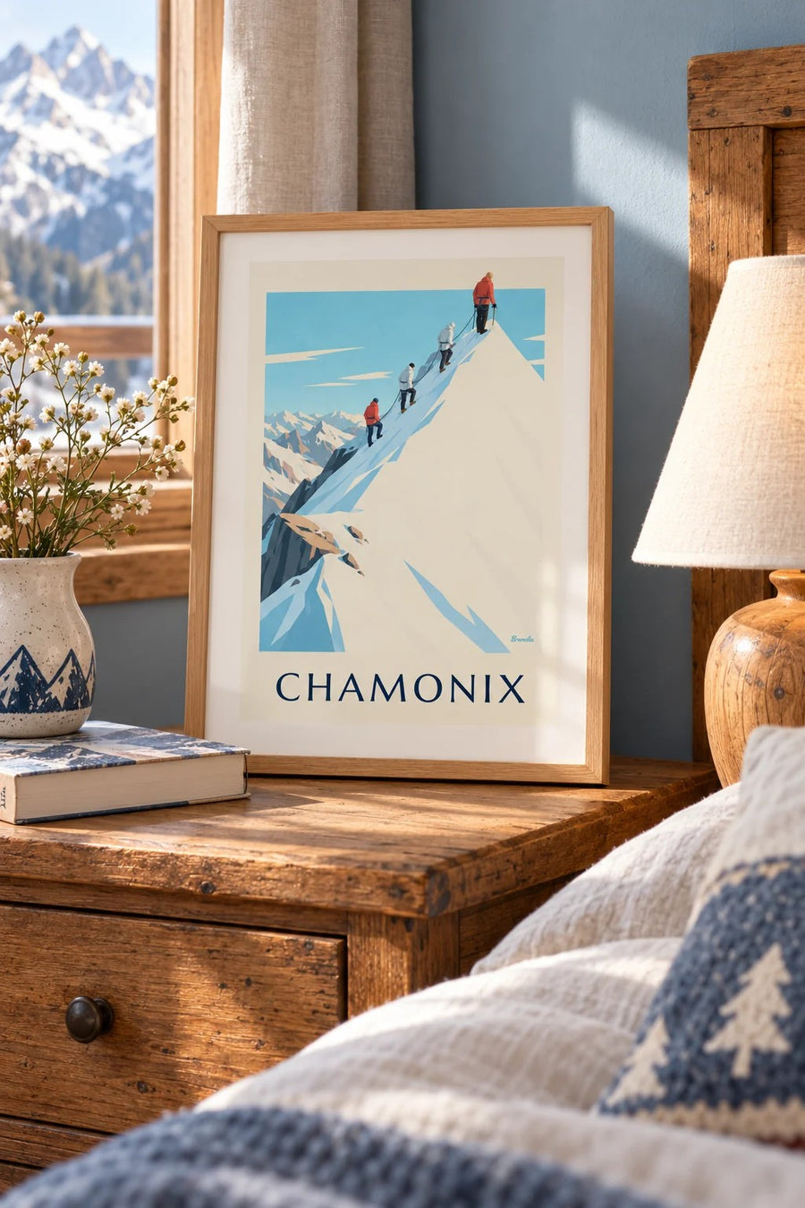 Póster de alpinistas en la cresta de la Aiguille du Midi : formato pequeño A4 enmarcado