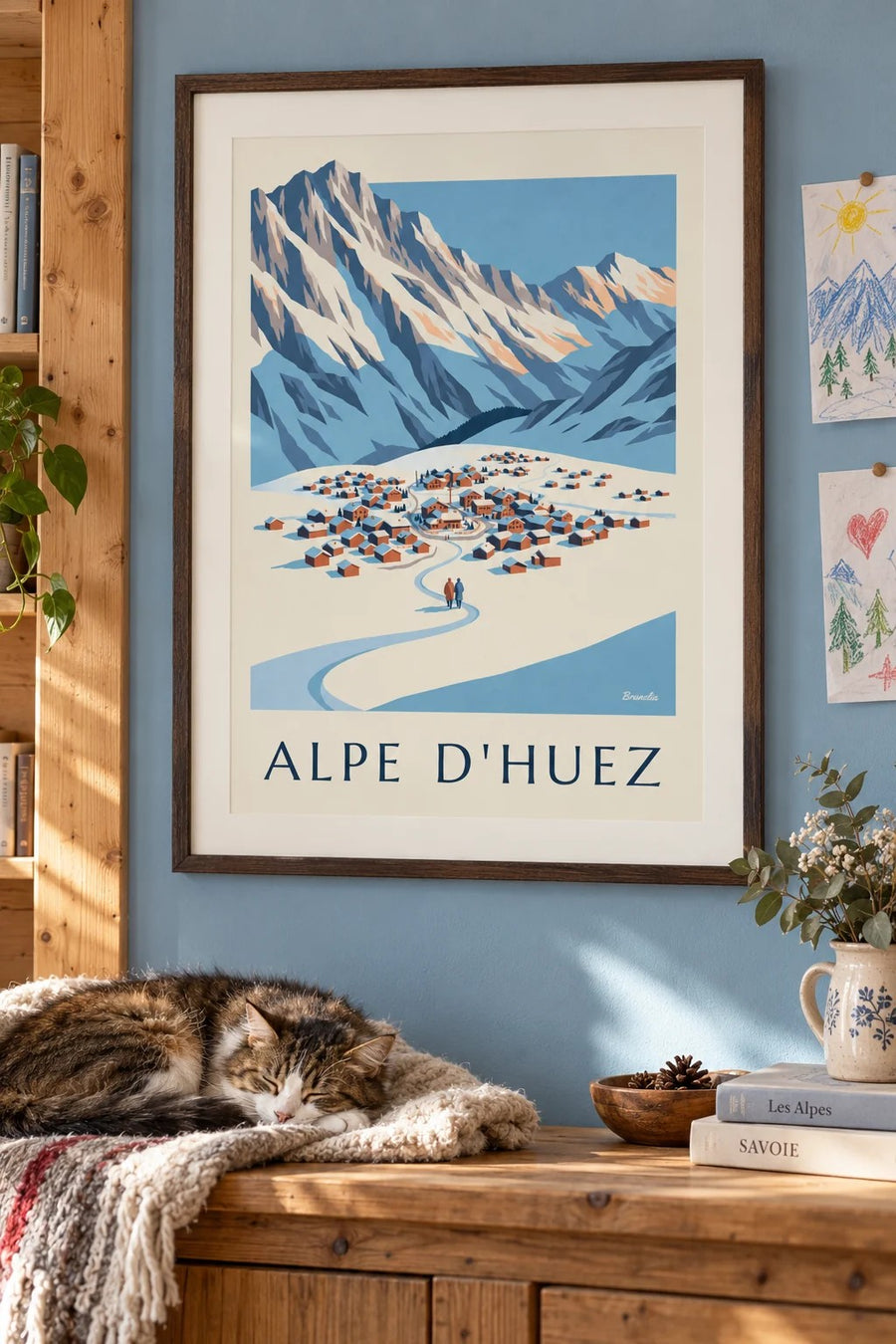 Póster de Alpe d'Huez vista desde el Pic Blanc en invierno : enmarcado en la pared