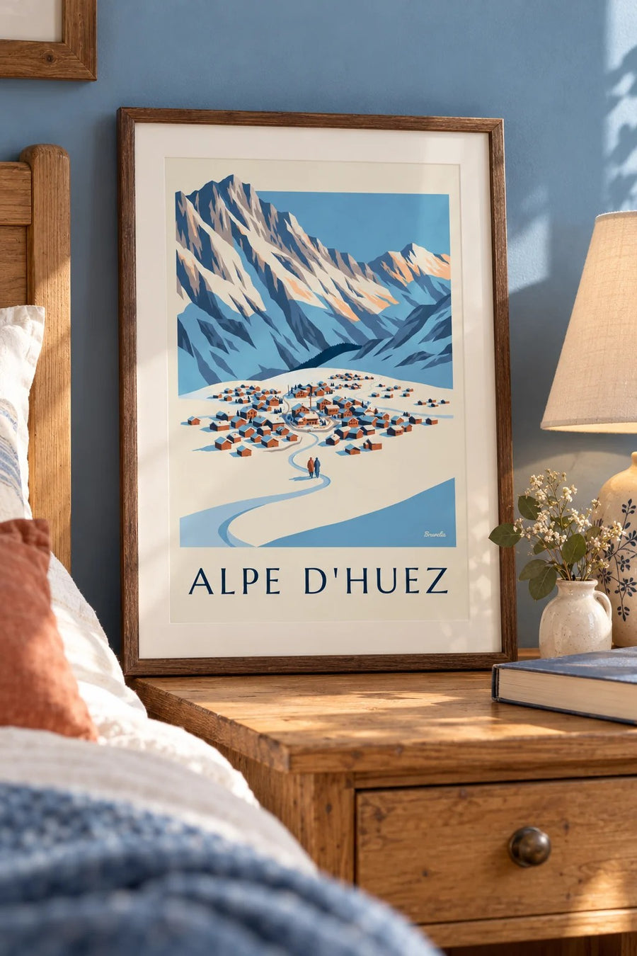 Póster de Alpe d'Huez vista desde el Pic Blanc en invierno : formato pequeño A4 enmarcado