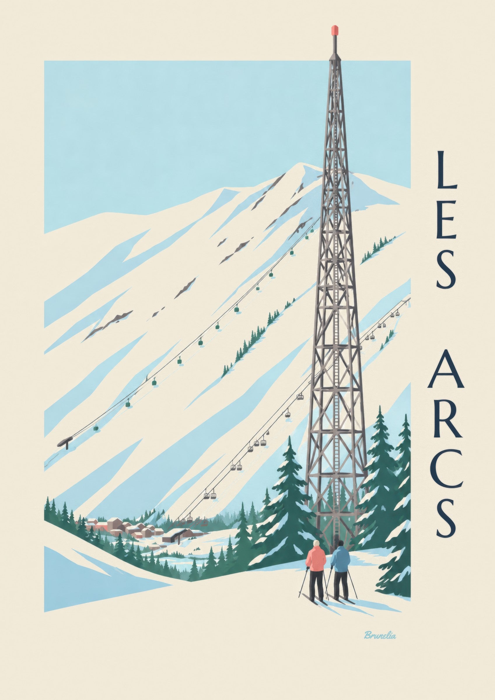 Affiche Les Arcs, Arc 1600 et ses pistes: detalle en primer plano