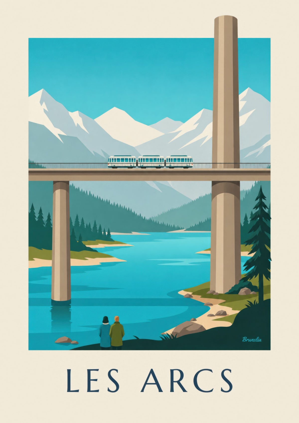 Póster de Les Arcs, funicular sobre viaducto