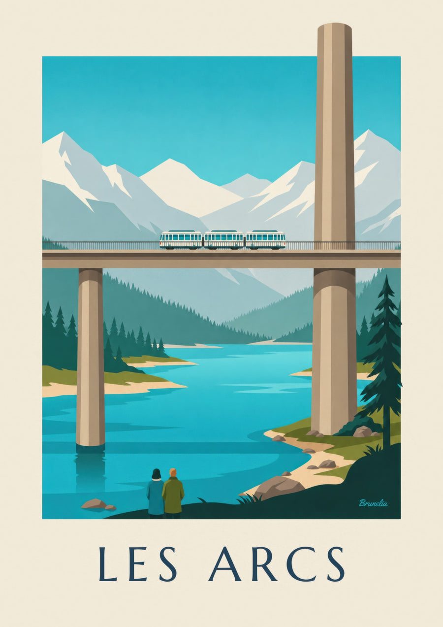 Póster de Les Arcs, funicular sobre viaducto