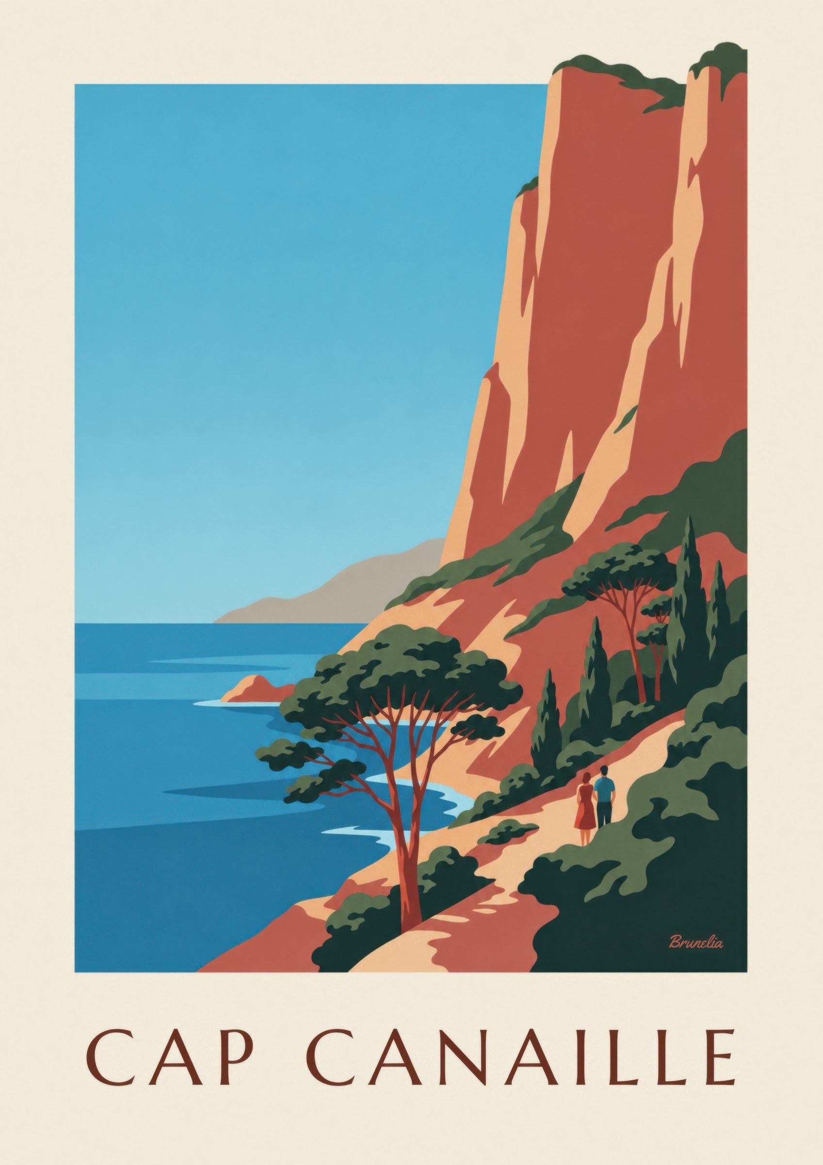 Affiche Cap Canaille, falaises rouges et mer bleue: detalle en primer plano