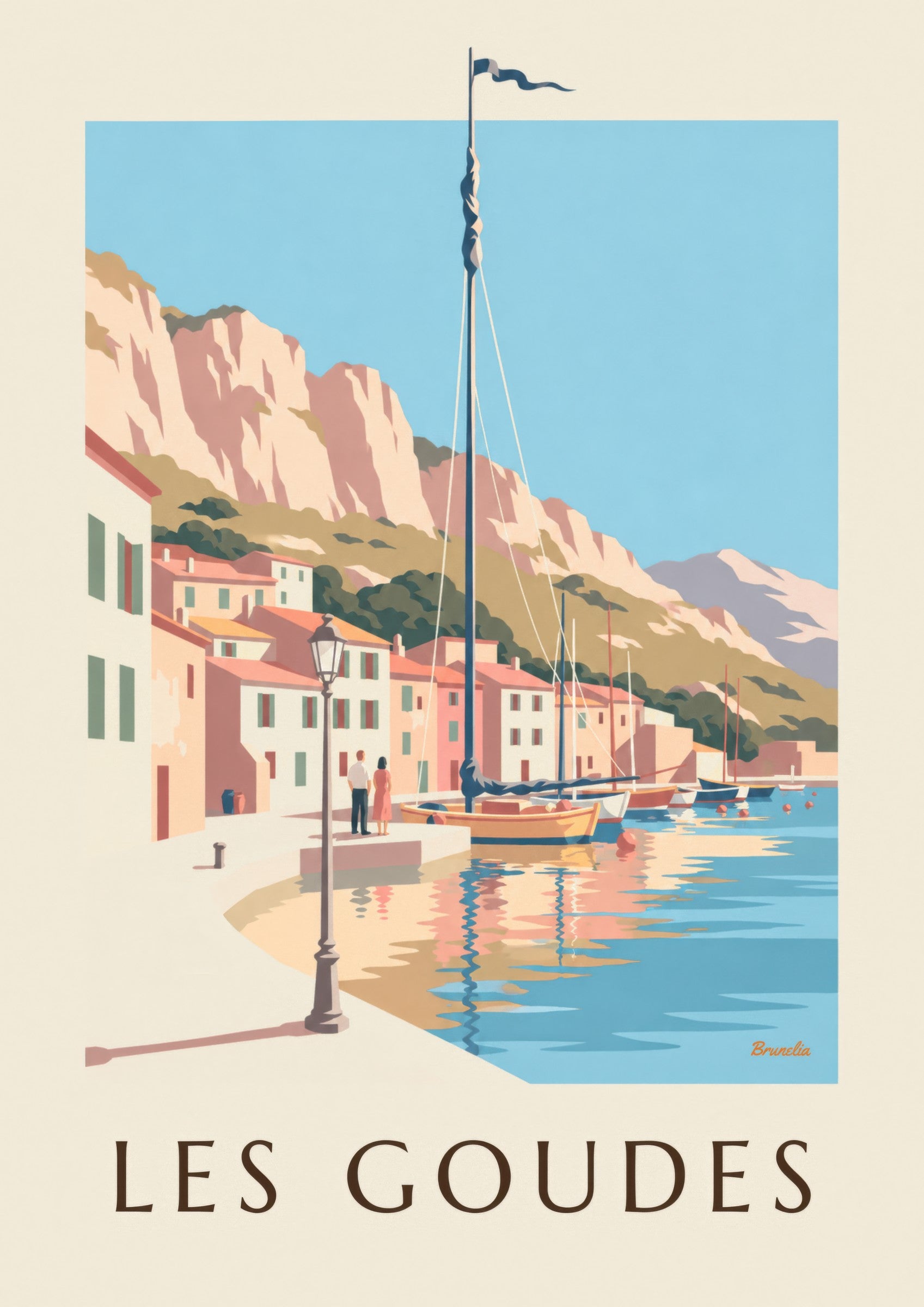 Affiche port des Goudes au coucher du soleil: detalle en primer plano