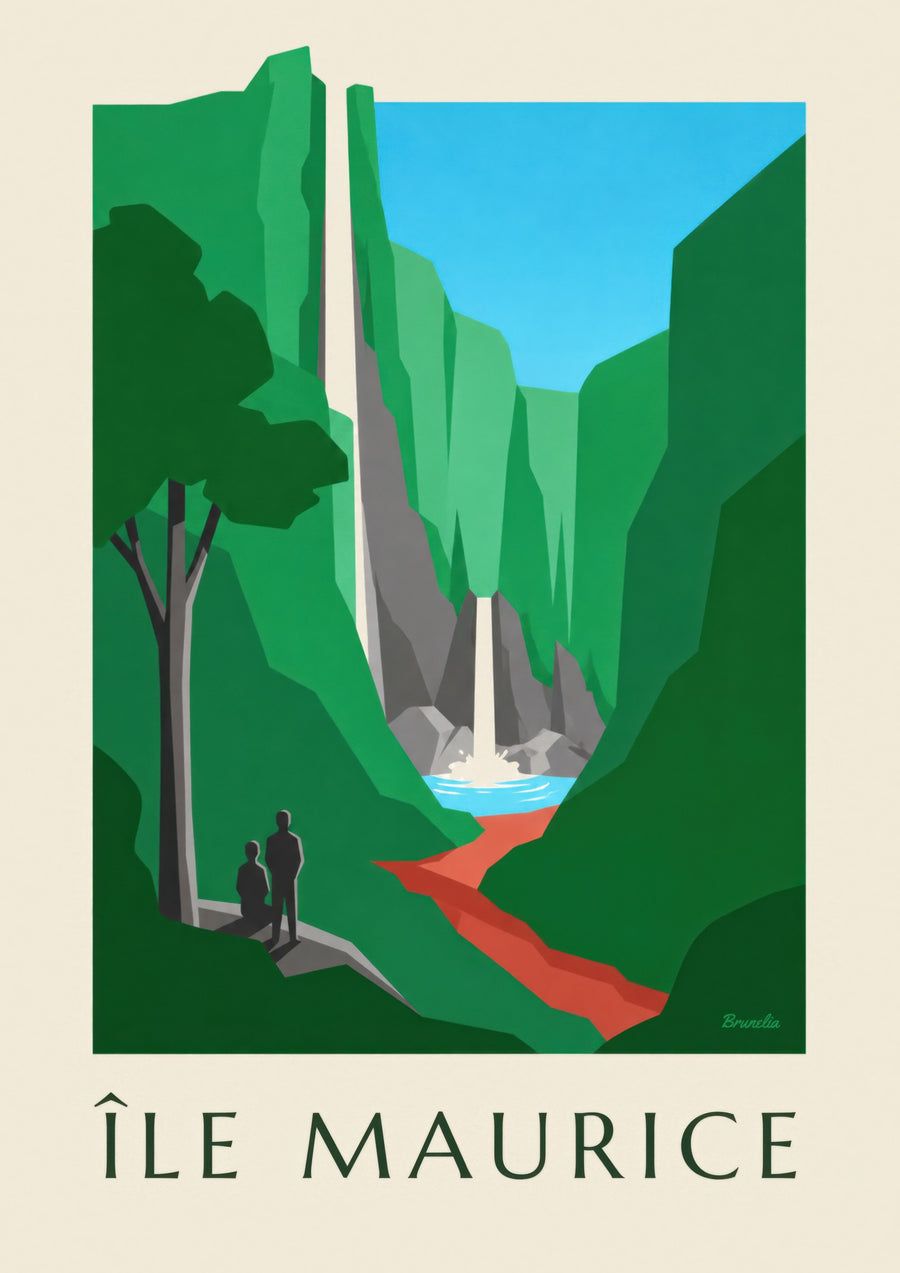 Póster de Isla Mauricio, cascada de Chamarel (título ISLA MAURICIO)