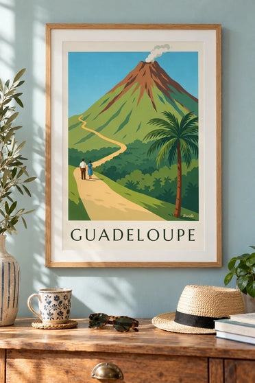 Póster de Guadalupe, volcán de La Soufrière : enmarcado en la pared