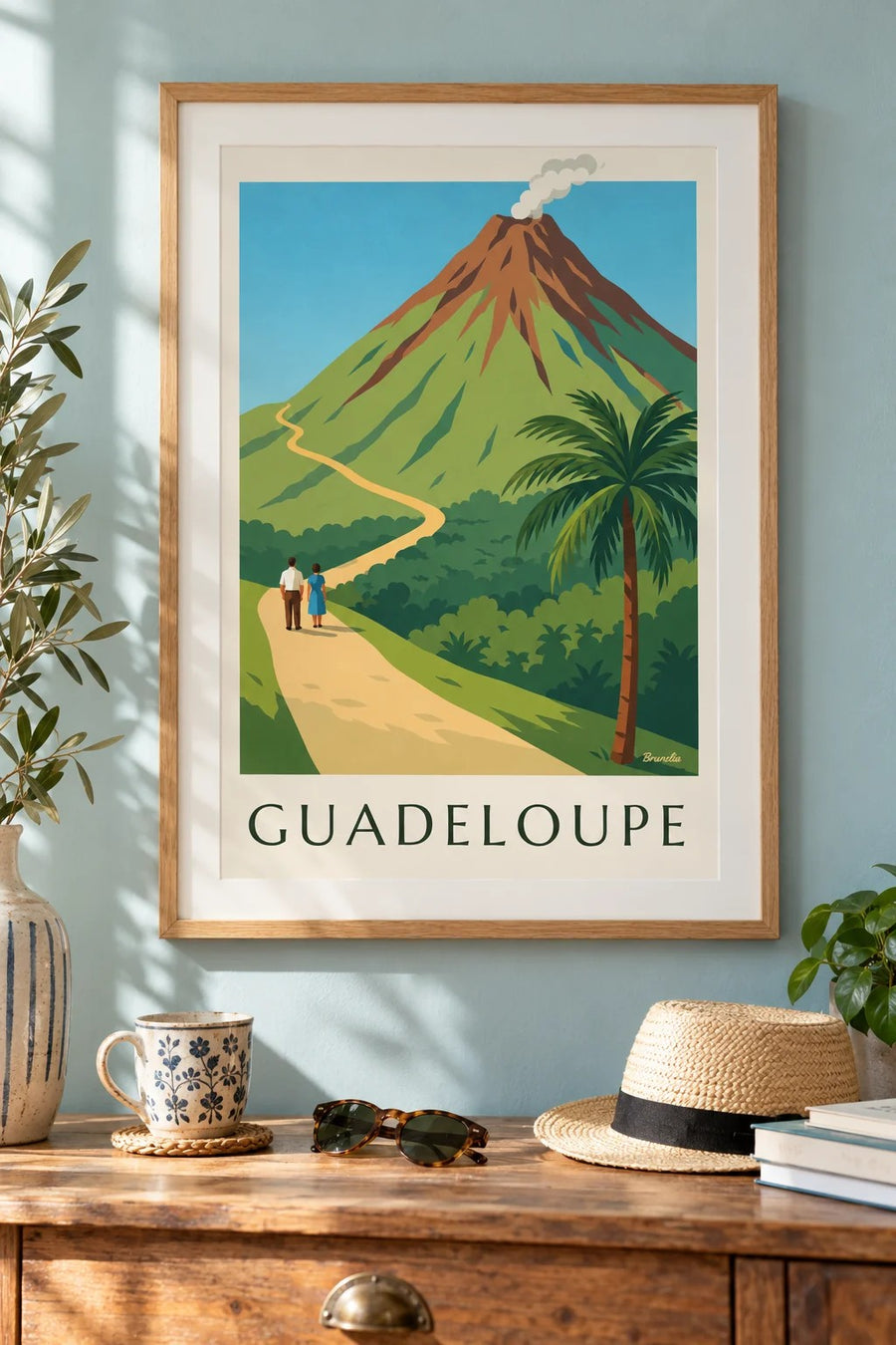 Póster de Guadalupe, volcán de La Soufrière : enmarcado en la pared