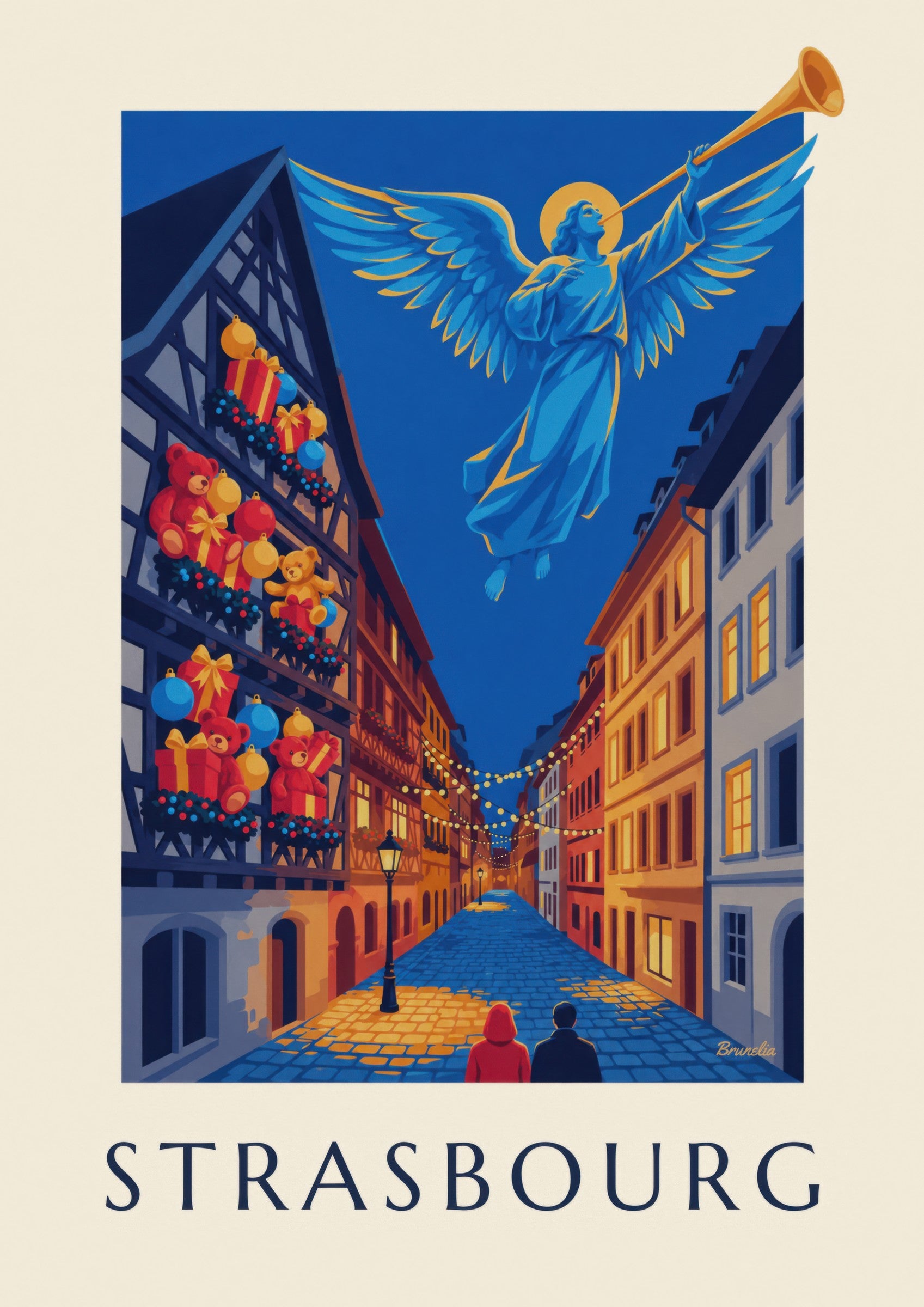 Affiche Strasbourg à Noël, ange lumineux: detalle en primer plano