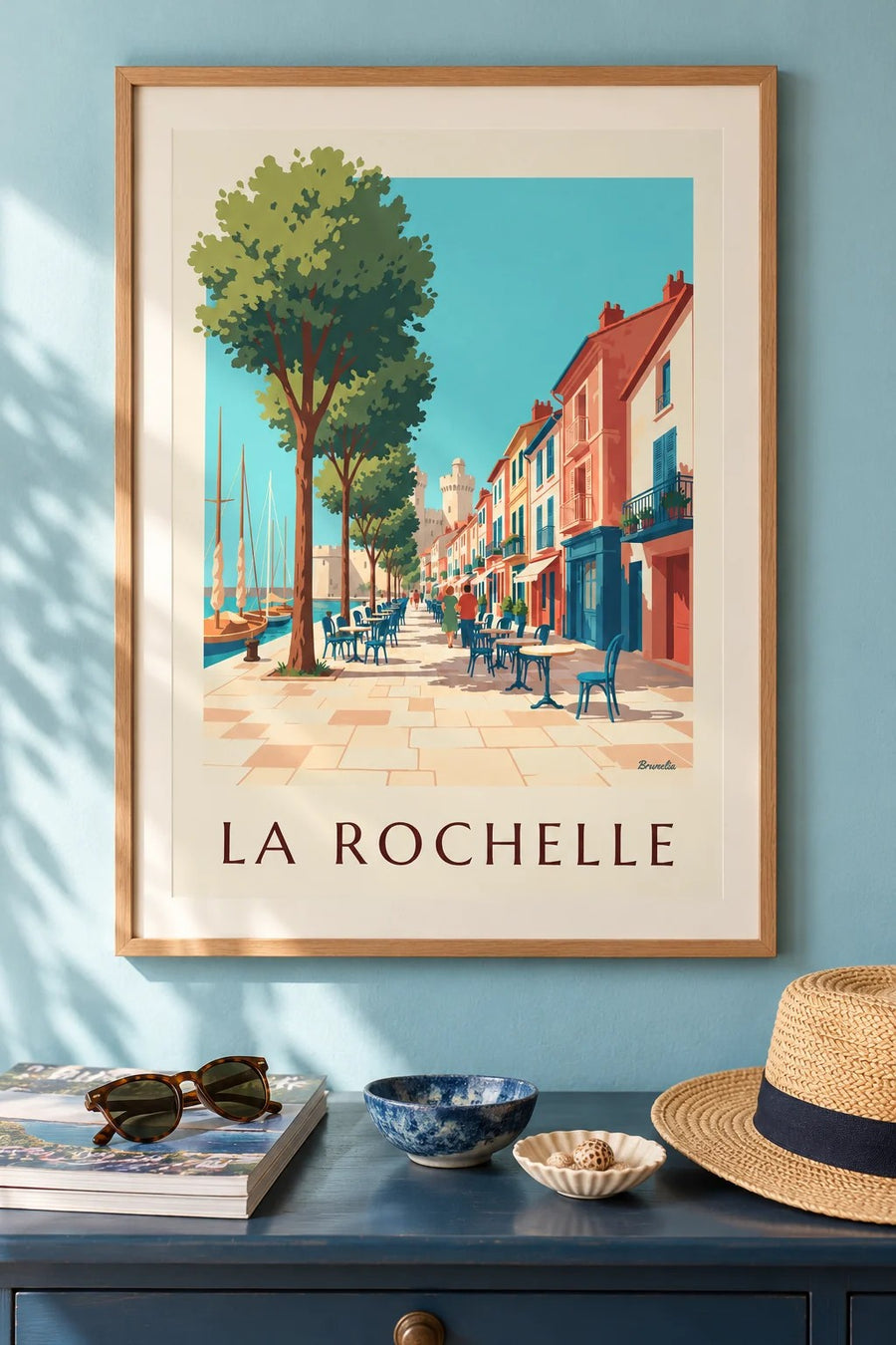 Póster del Gabut en La Rochelle, con casas de colores : enmarcado en la pared