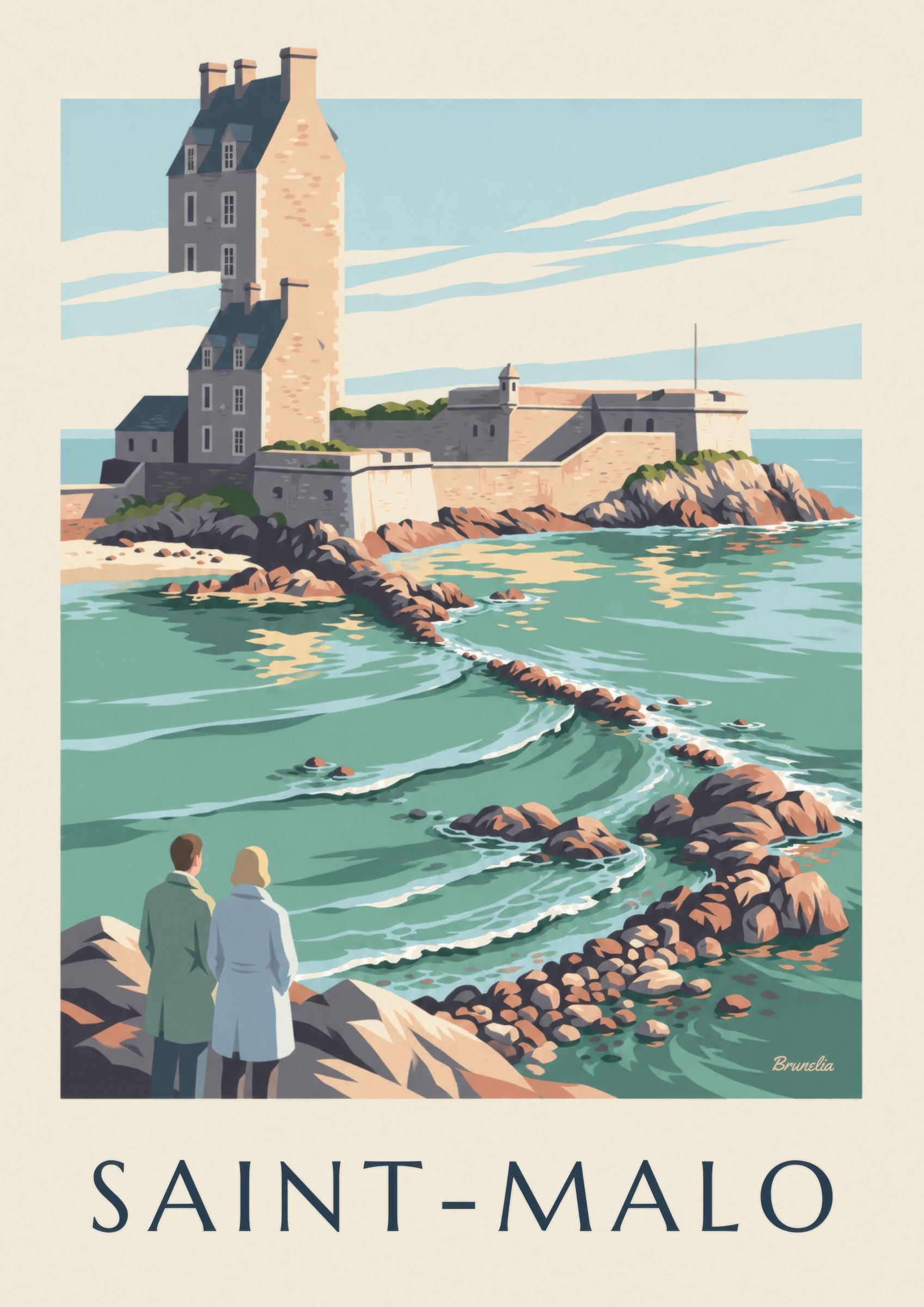 Affiche Fort National de Saint-Malo à marée haute: detalle en primer plano