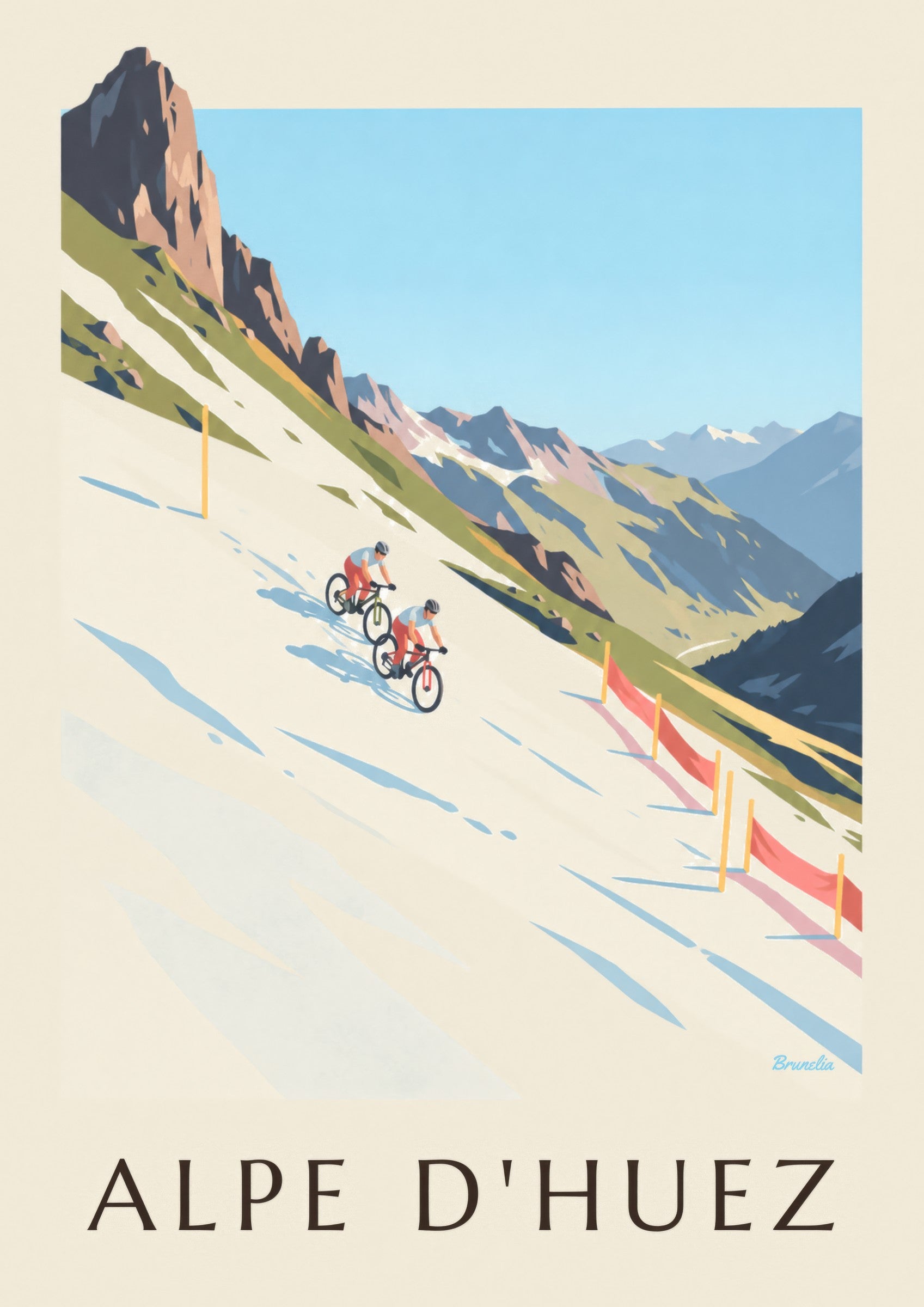 Affiche Alpe d'Huez, VTT sur la neige: detalle en primer plano