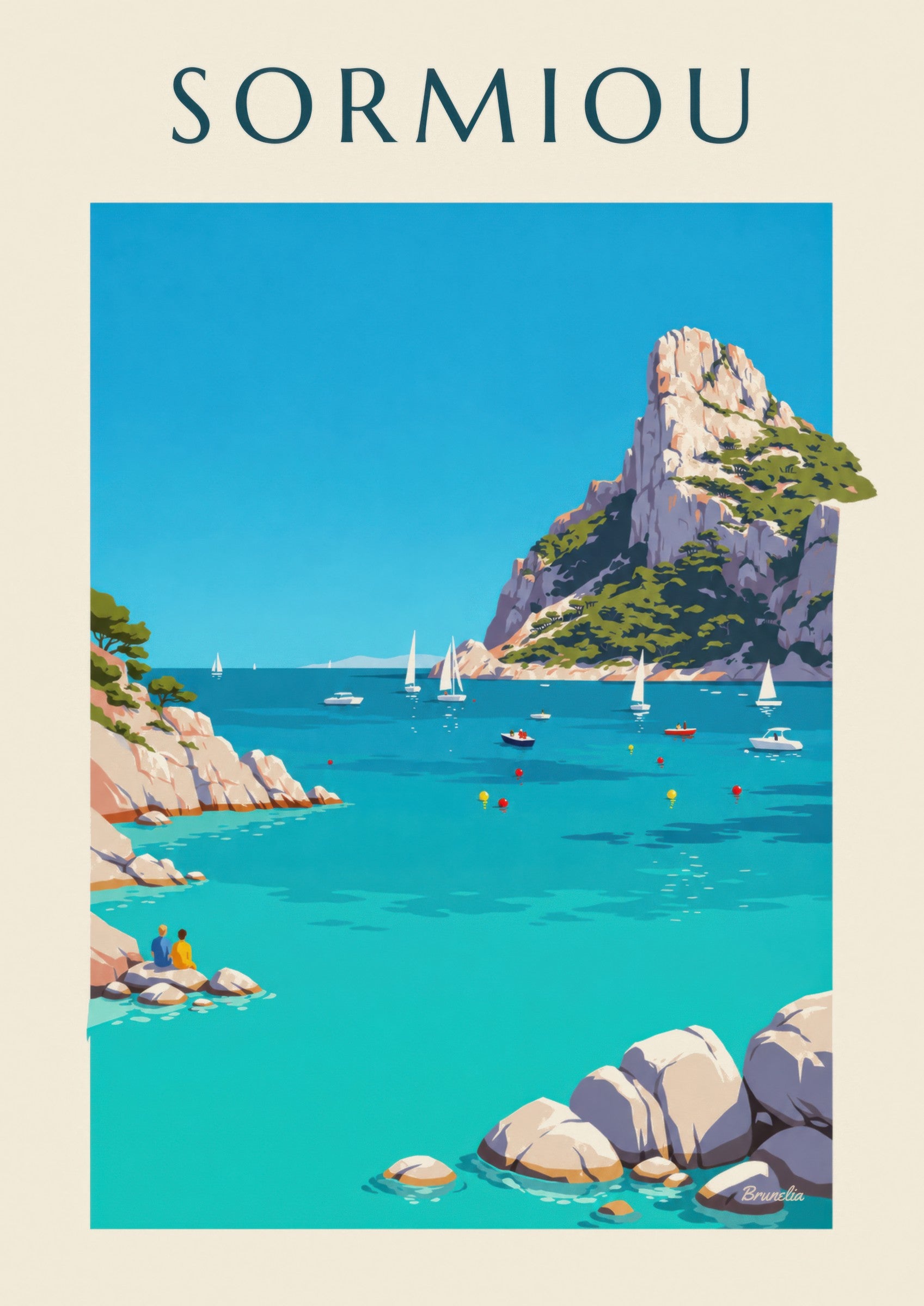 Affiche calanque de Sormiou à Marseille: detalle en primer plano