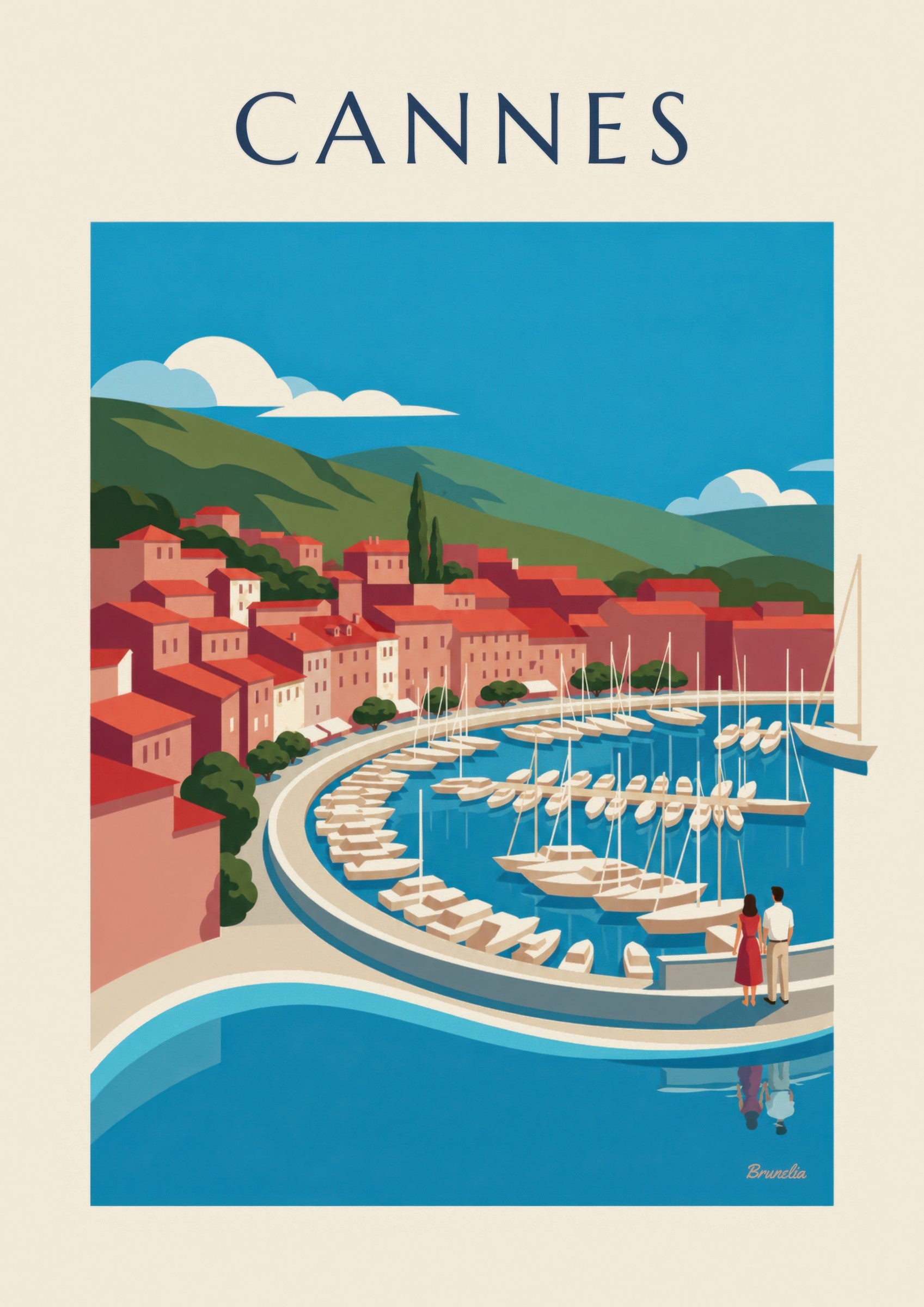Affiche baie de Cannes vue du Suquet: detalle en primer plano