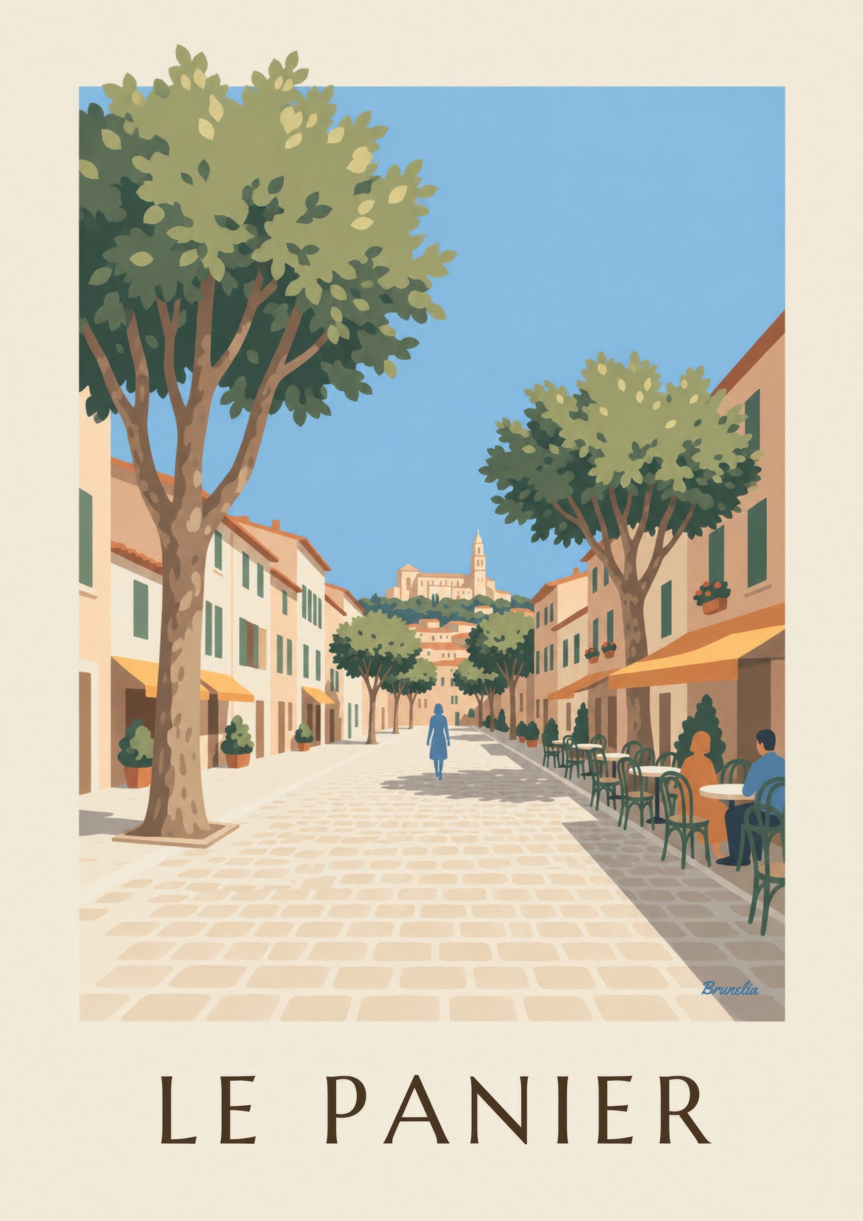 Affiche place de Lenche au Panier, terrasses et platanes: detalle en primer plano